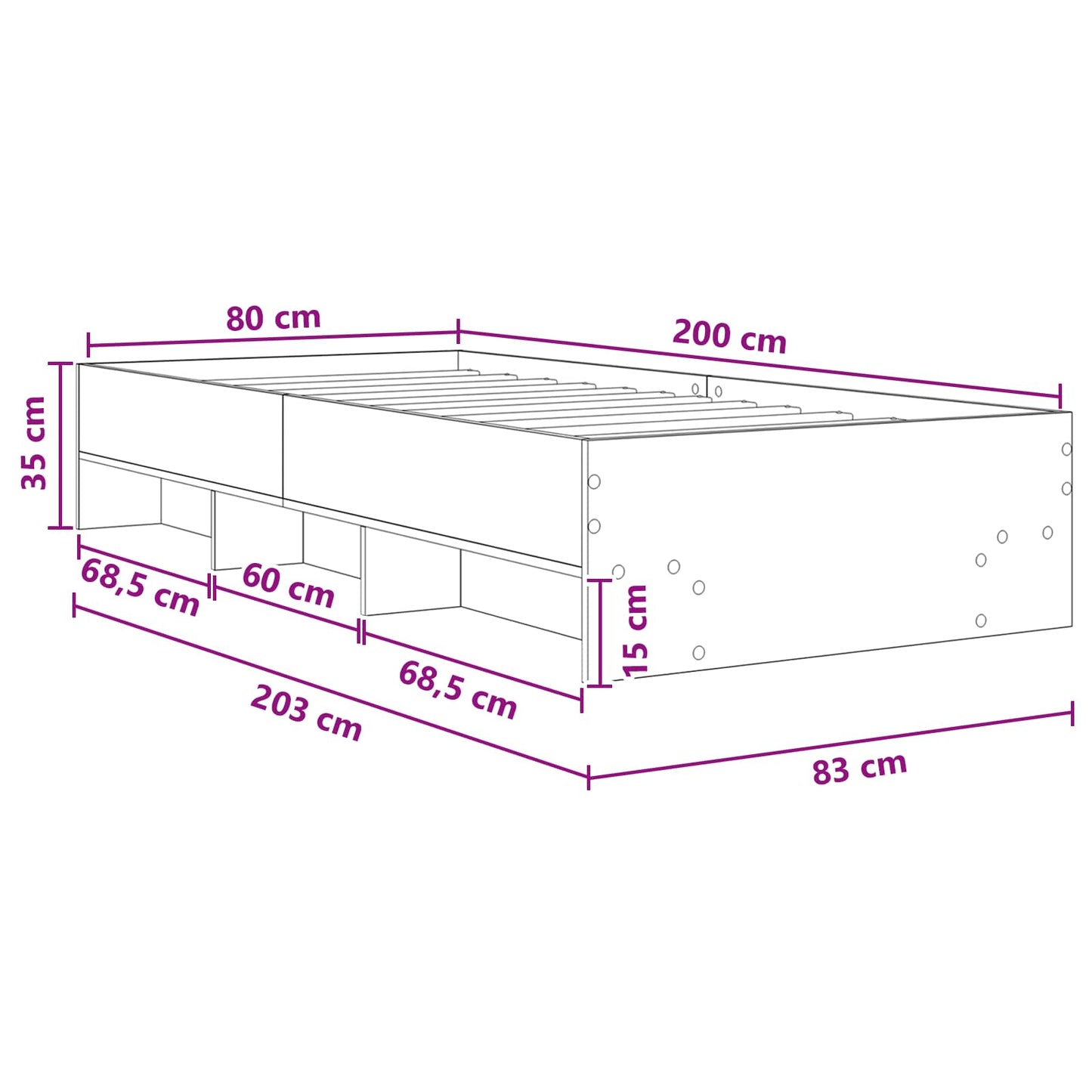 Bedframe met plank Grijs Sonoma 80 x 200 cm Bewerkt hout