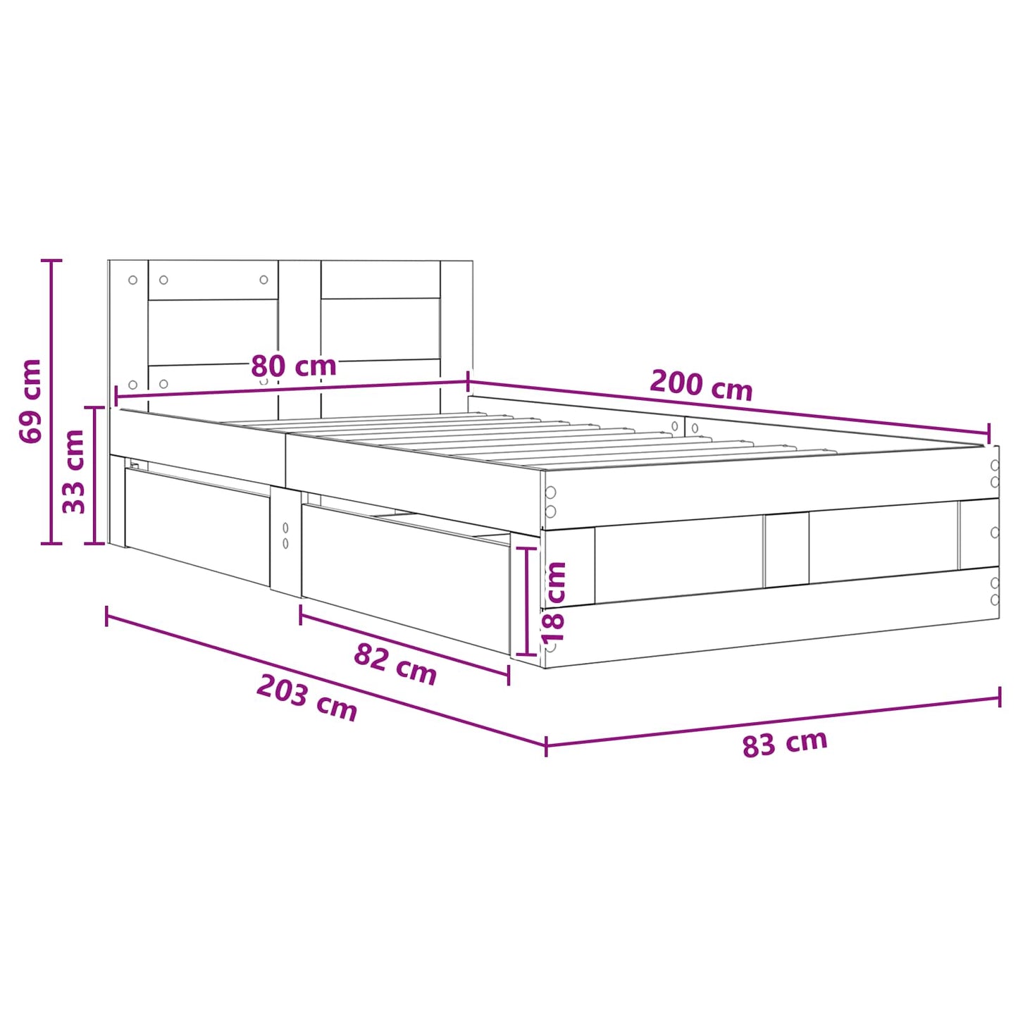 Bedframe met lade met opslag 2 st Gerookt eiken Bewerkt hout