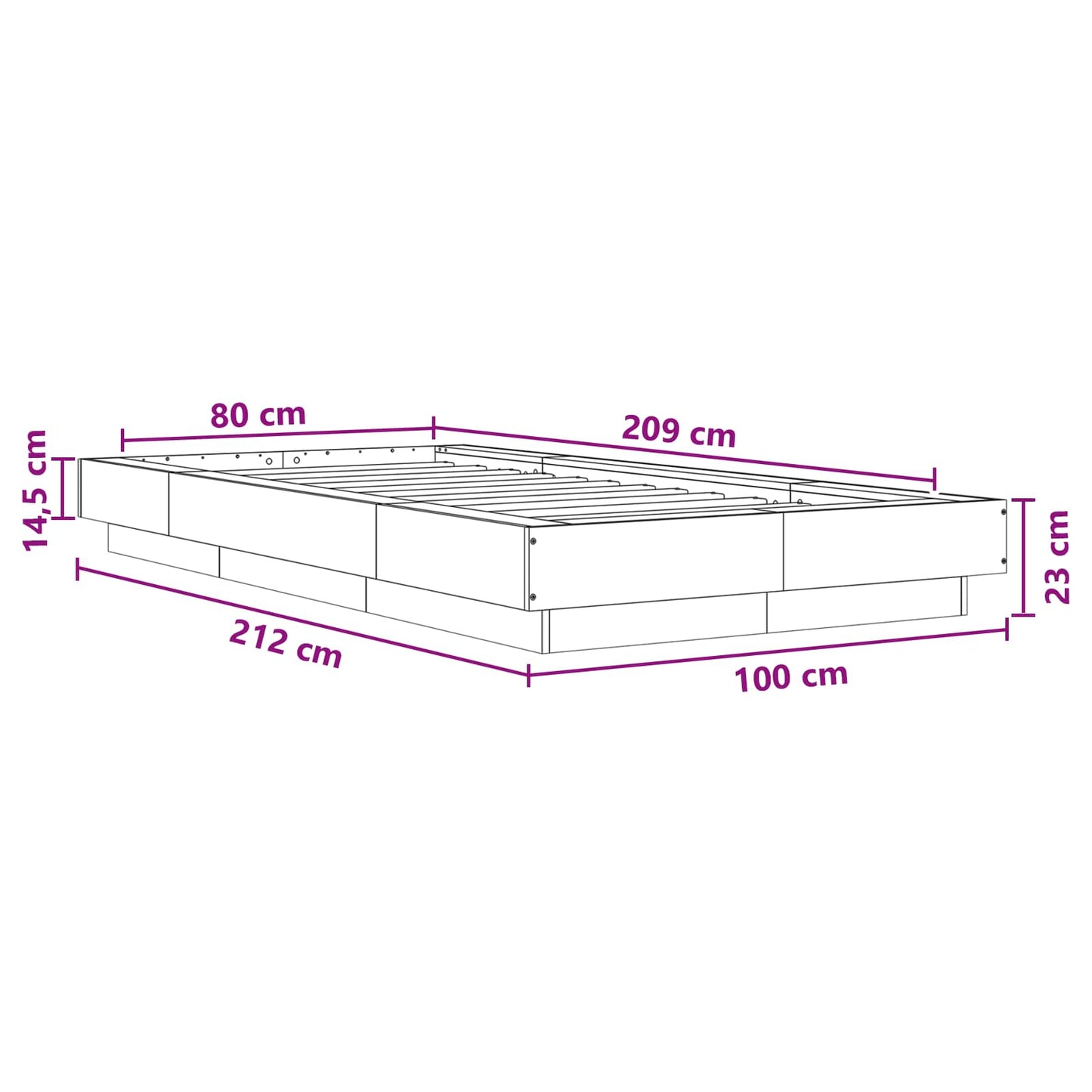 Vloerbedframe Sonoma Eiken 80 x 210 cm Bewerkt hout