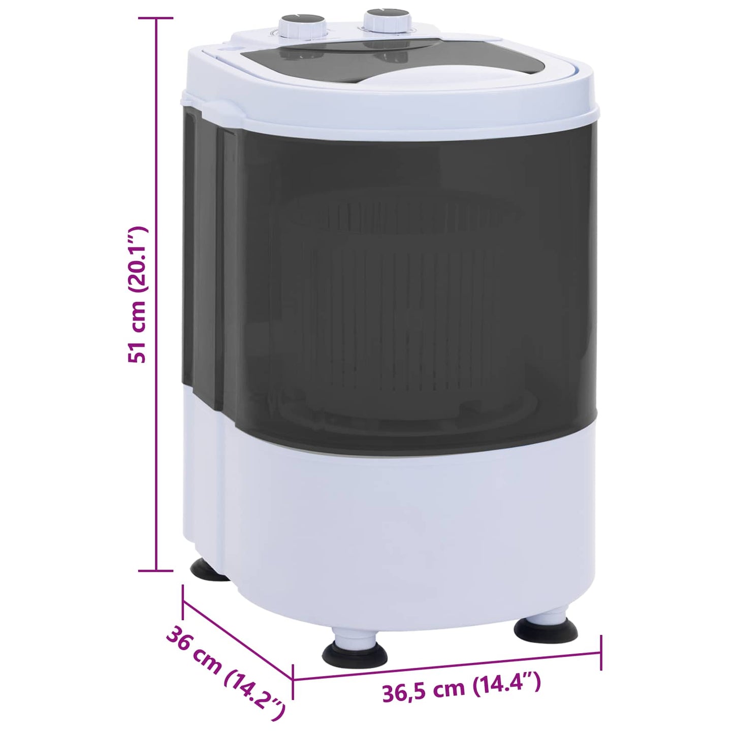 Mini Wasmachine met Enkele Wasbak 2,6 kg Zwart en Wit