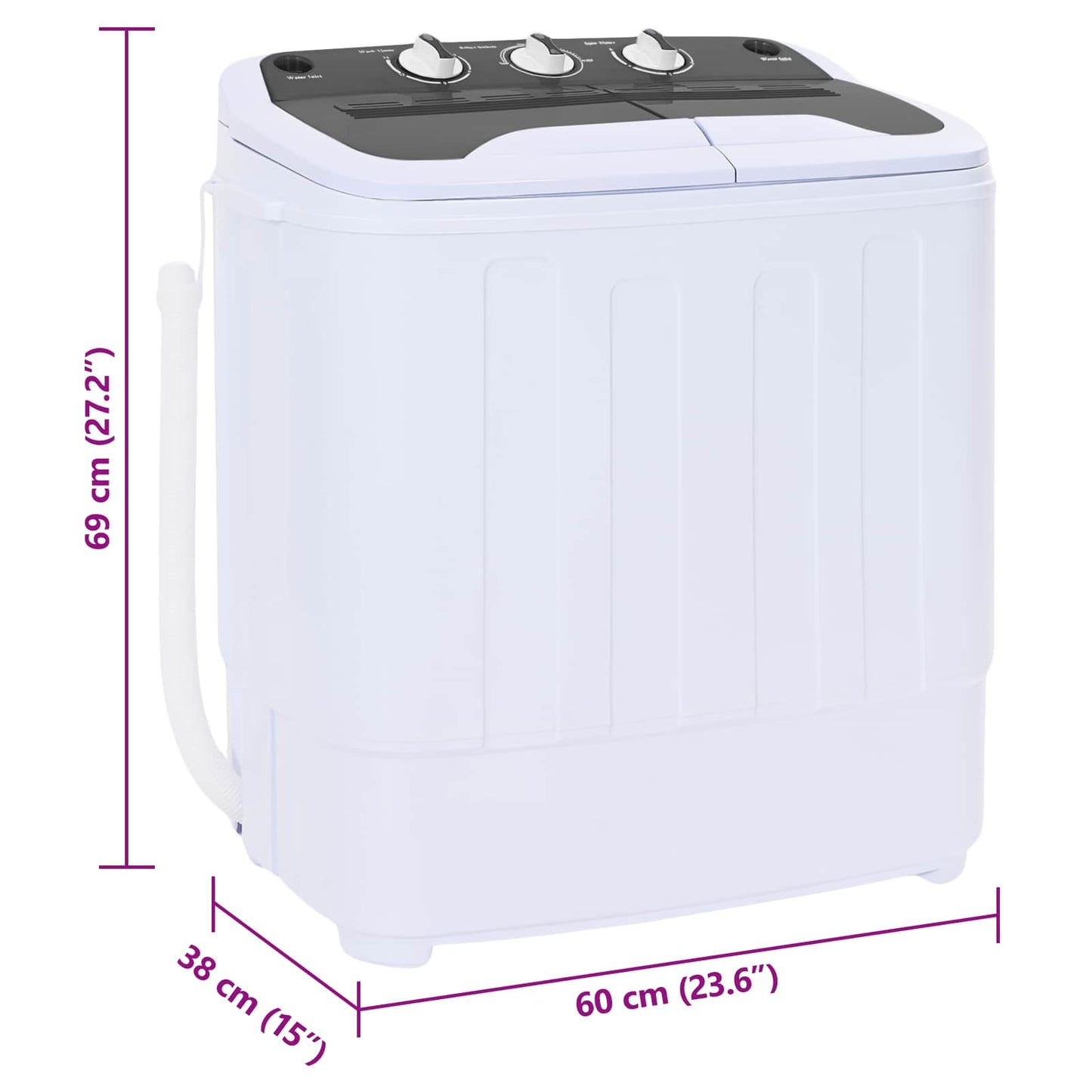 Mini Wasmachine met Twin Tub 3,6 kg Zwart en Wit