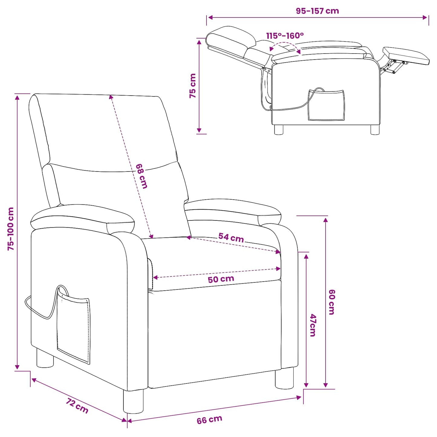 Massage Recliner Blauw Stof