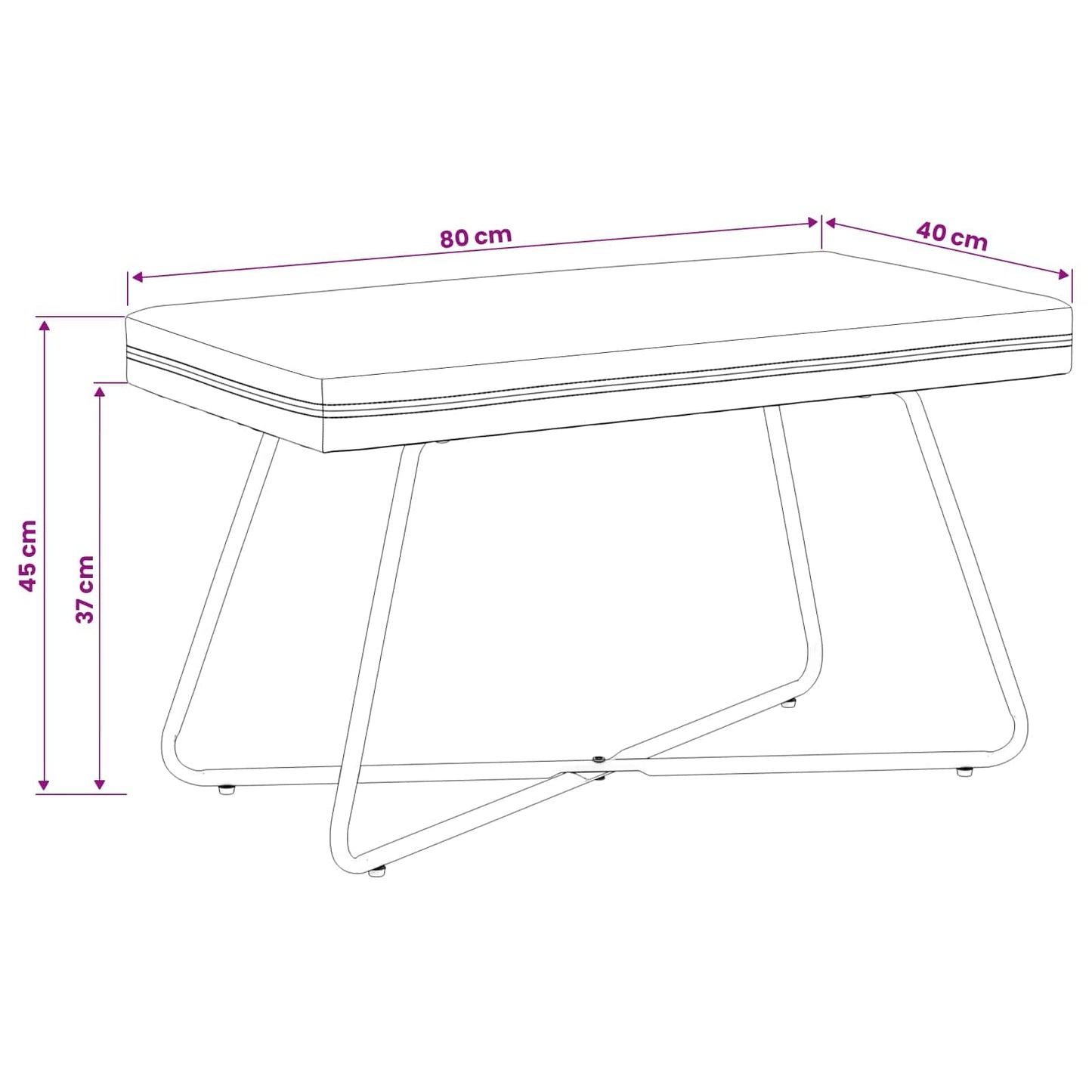 Bank Effen Zwart 80 x 40 x 45 cm Fluweel