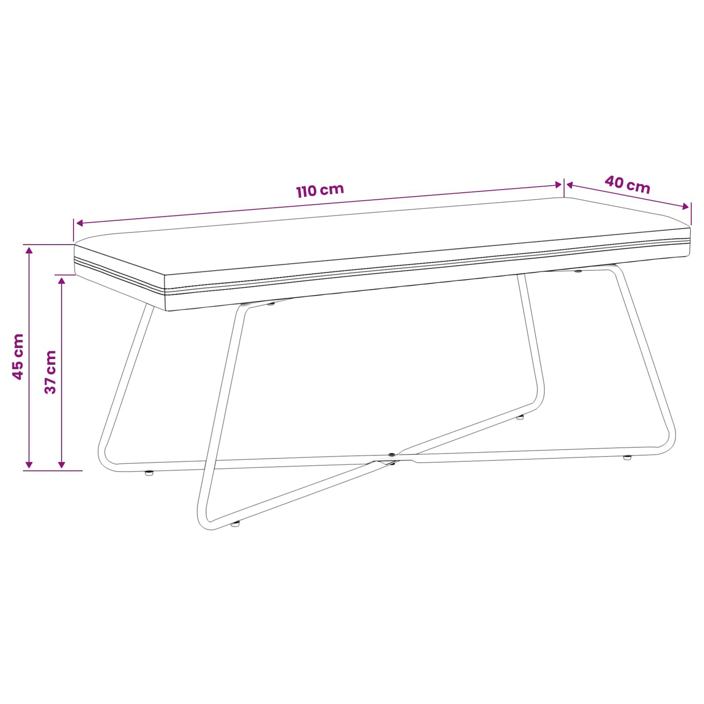 Bank Effen Zwart 110 x 40 x 45 cm Fluweel