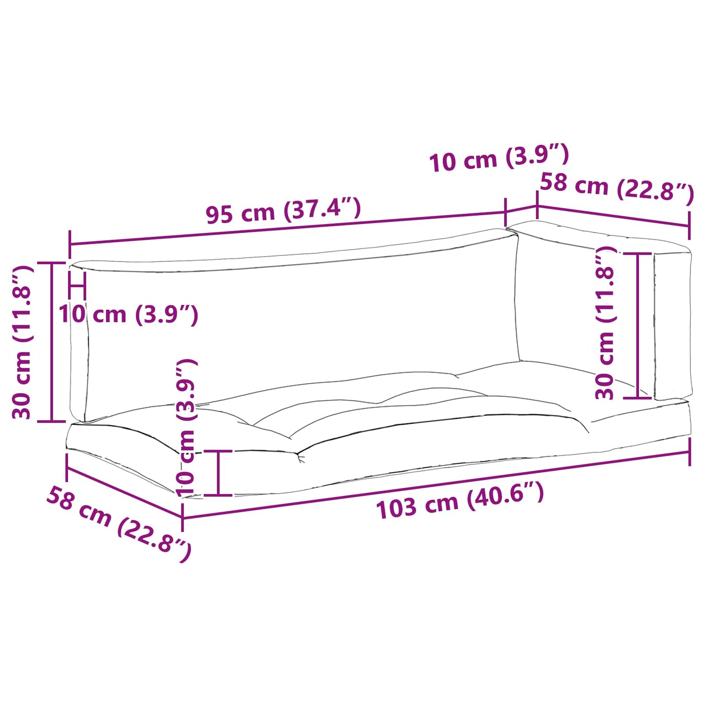 Buiten Kussen 3 pcs Blauw en Wit 103 x 58 x 10 cm Stof