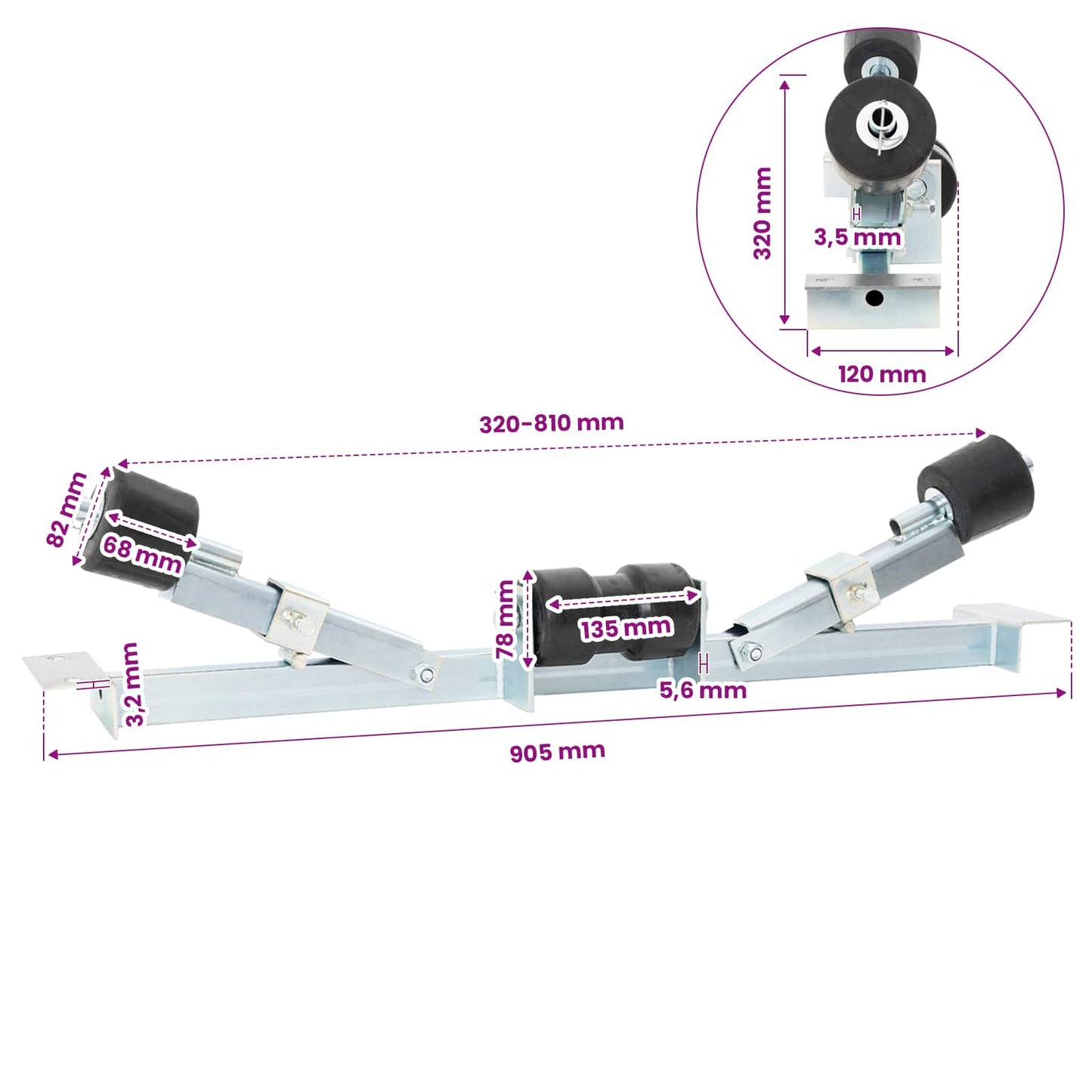 Boot Trailer Ondersteuning 90,5 x 12 x 32 cm zilver