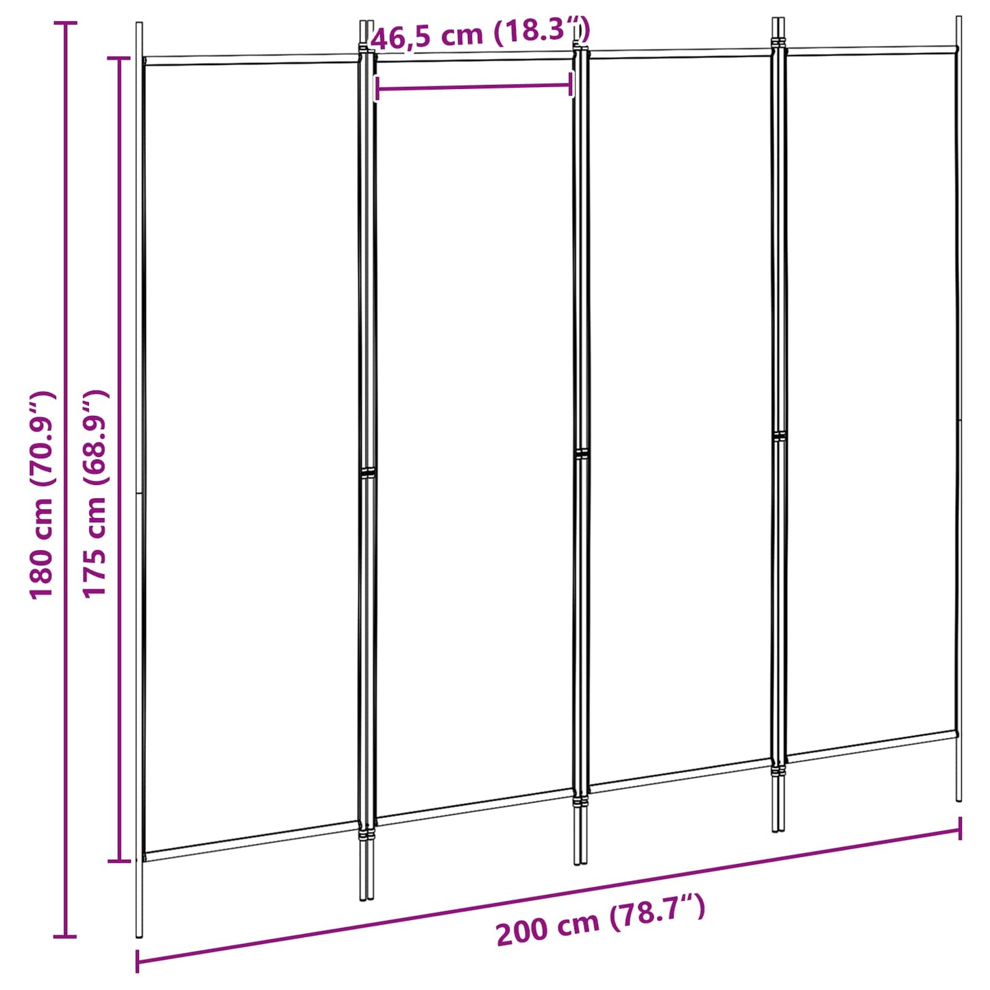 4-panelen roomdivider Beige 200 x 180 cm Stof