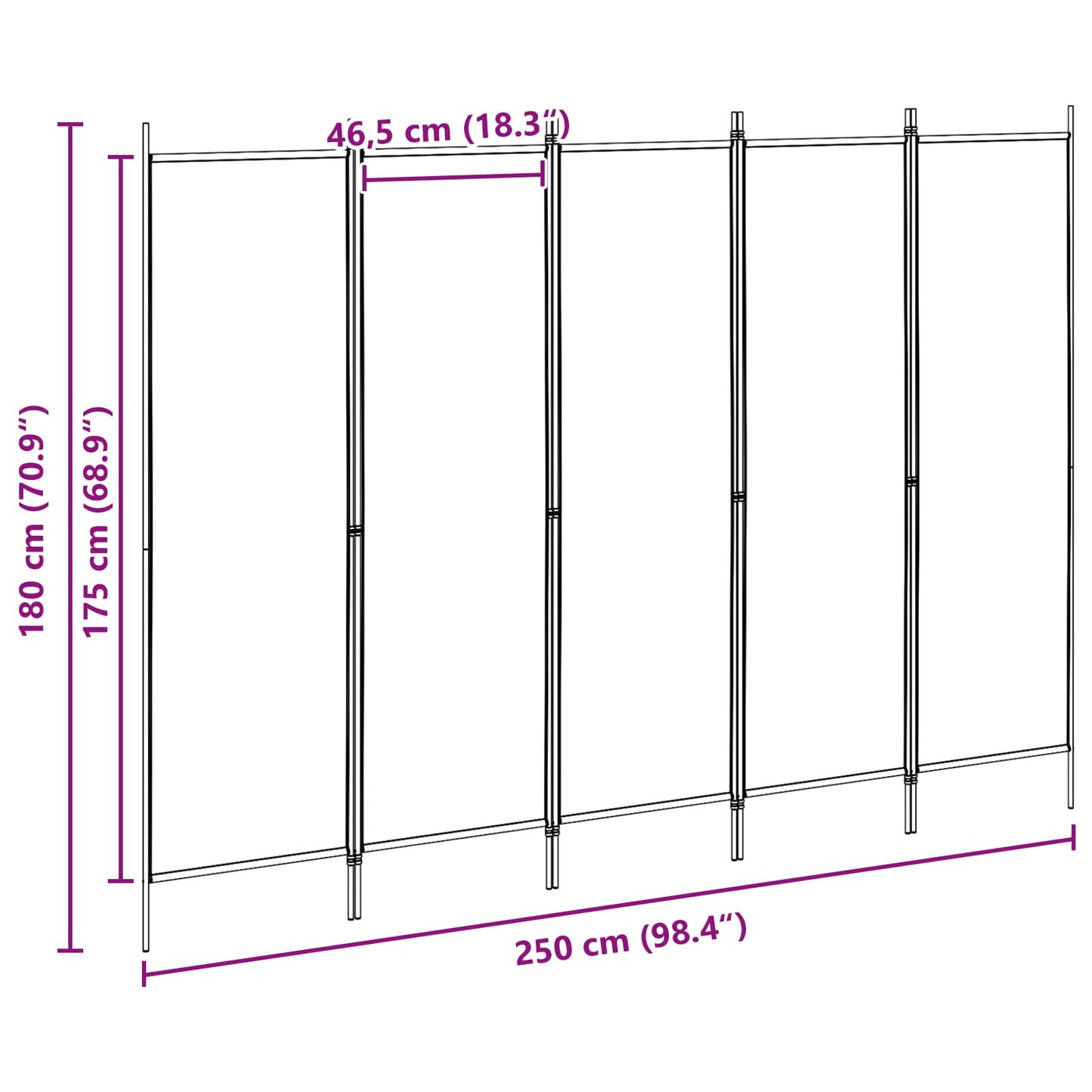 5-Panel Room Divider Beige 250 x 180 cm Stof