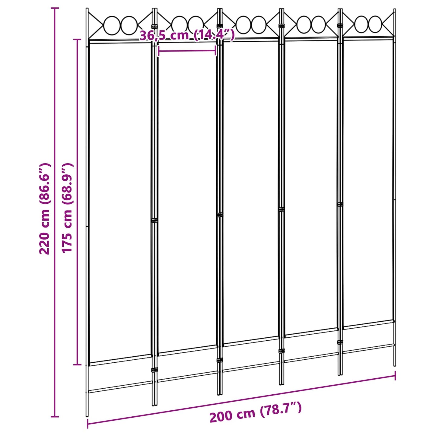 5-Panel Room Divider Beige 200 x 220 cm Stof