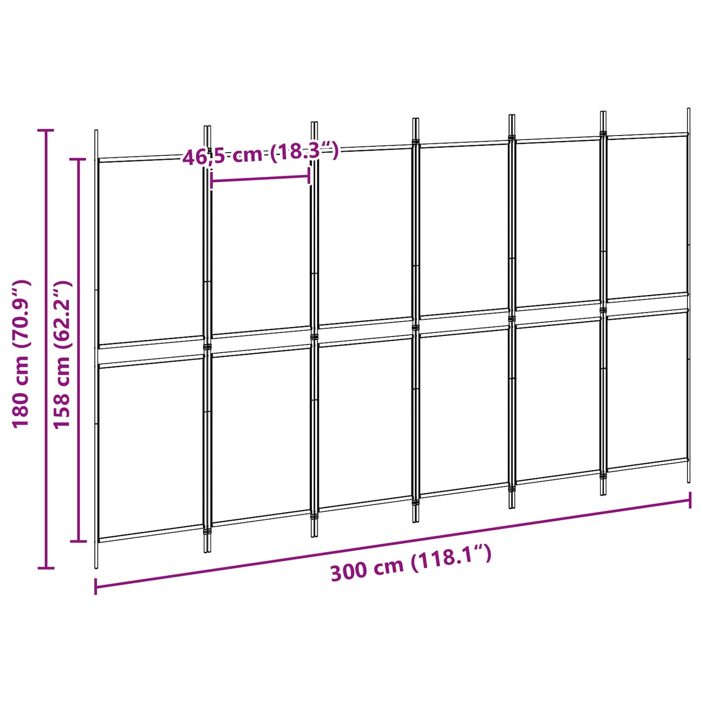 6-Panelen Kamerscherm Beige 300 x 180 cm Stof