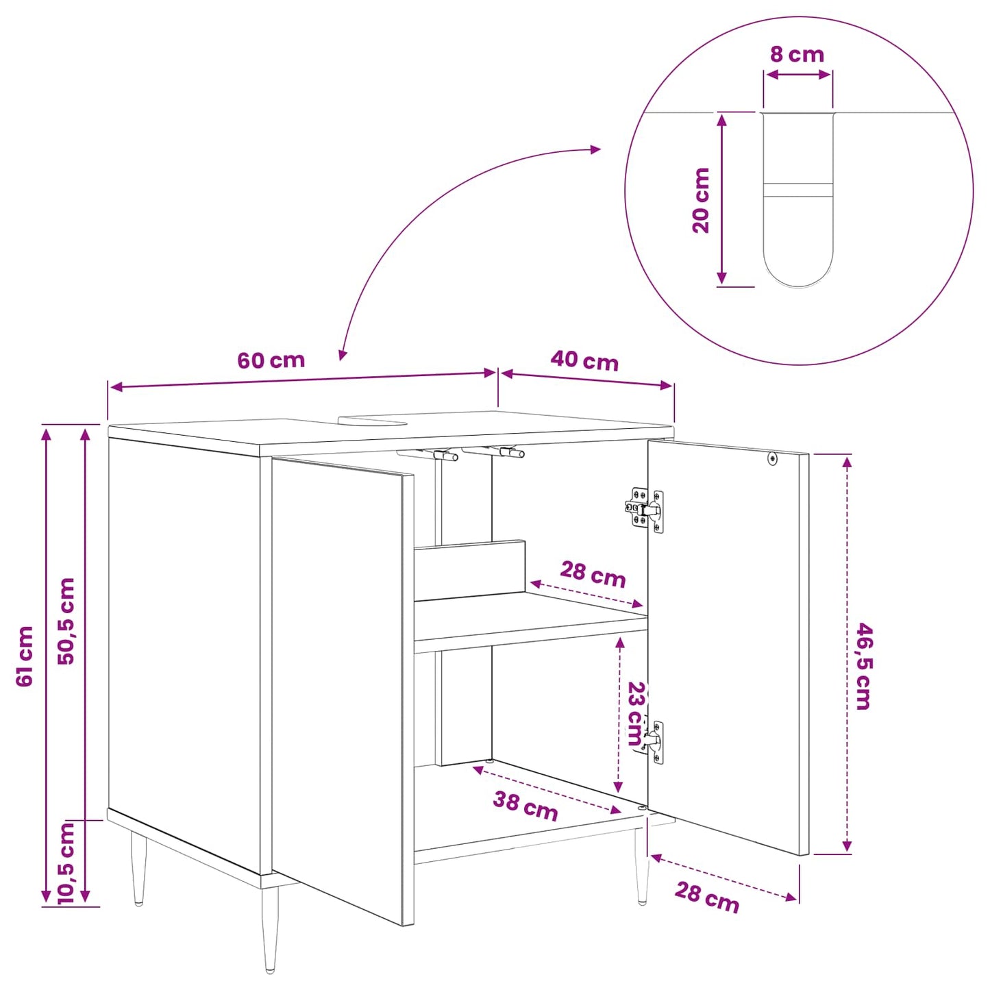 Badkamerkast HANAU Zwart eiken 60 x 40 x 61 cm Bewerkt hout
