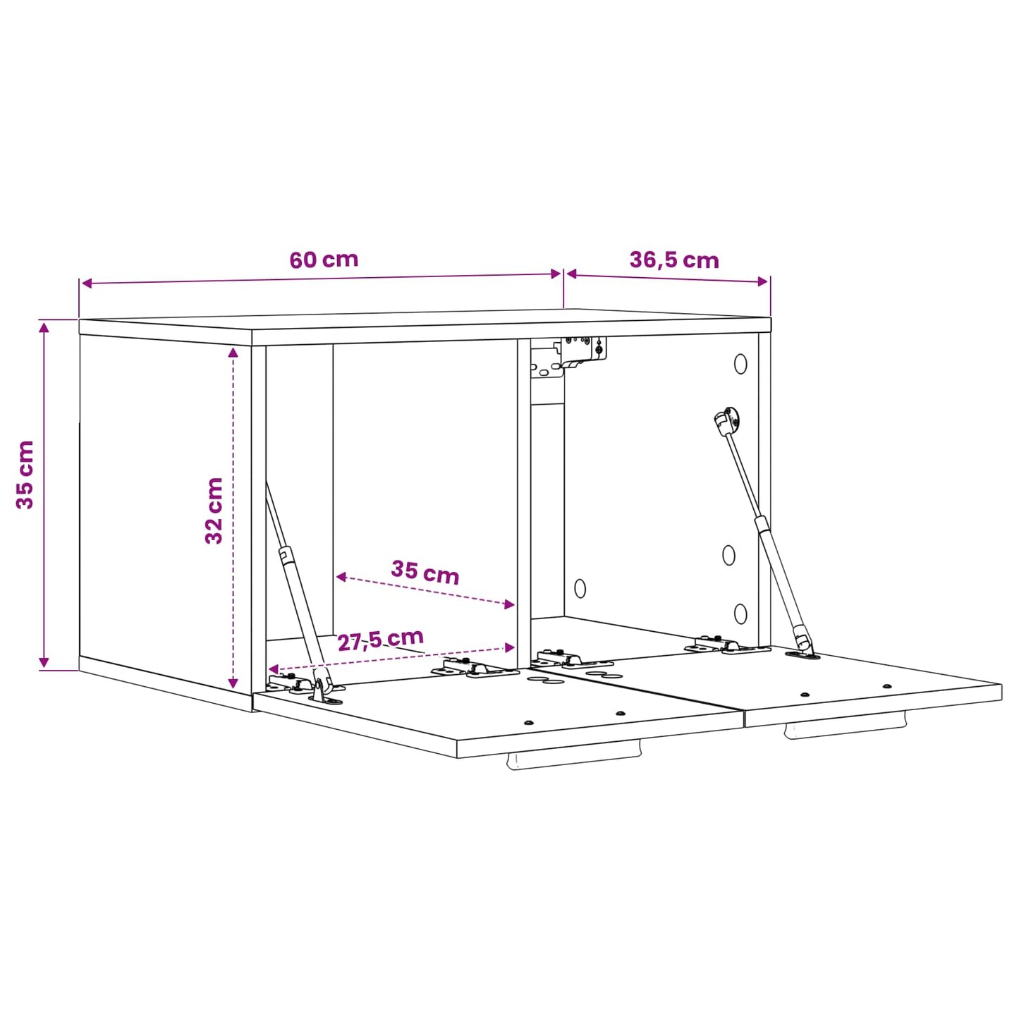 Wandkast Zwart eiken 60 x 36,5 x 35 cm Bewerkt hout