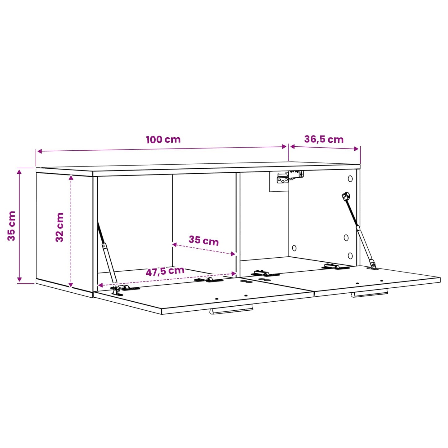 Wandkast Oud hout 100 x 36,5 x 35 cm Bewerkt hout