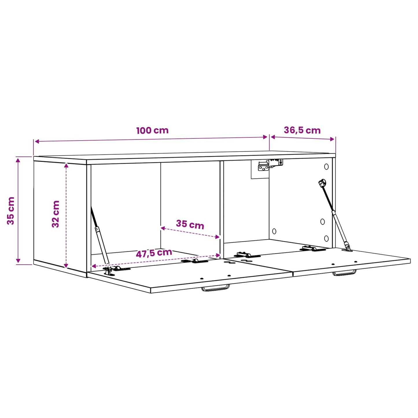 Wandkast Oud hout 100 x 36,5 x 35 cm Bewerkt hout