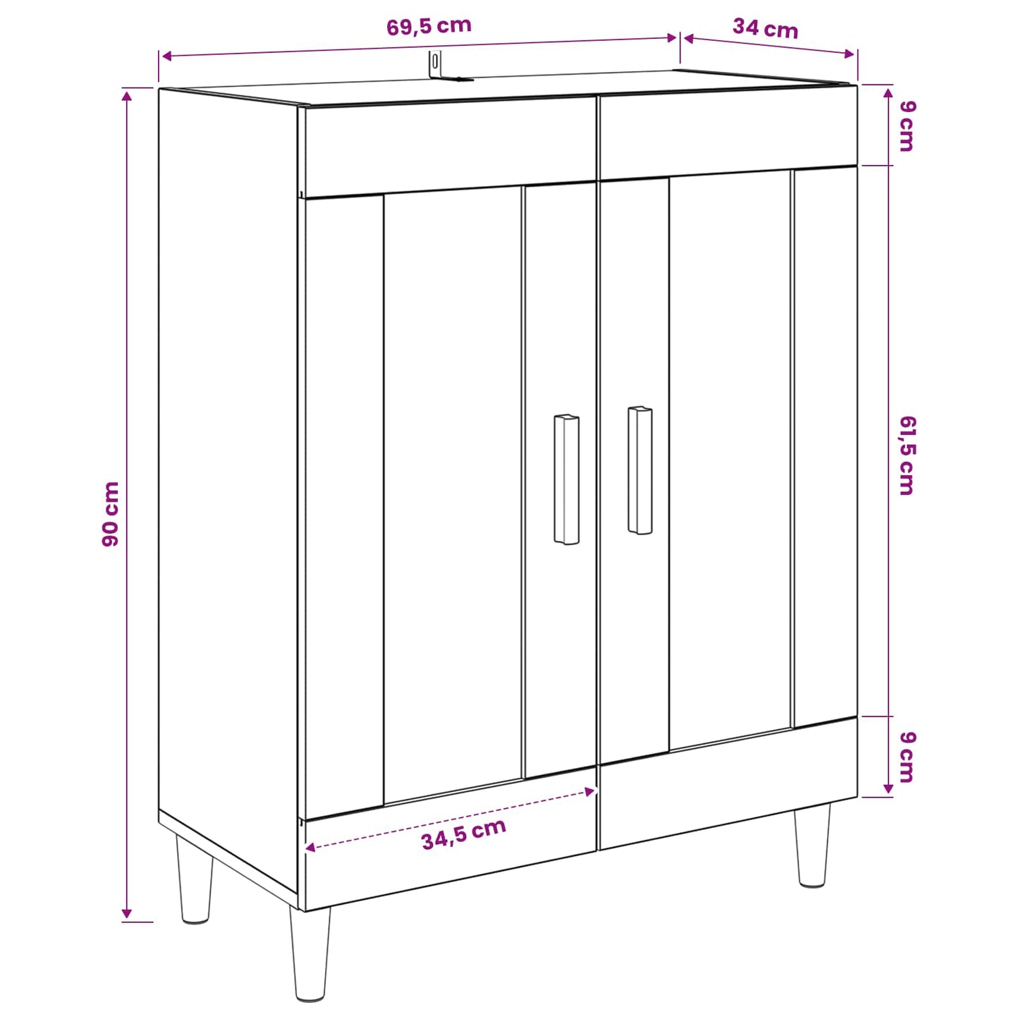 Dressoir Zwart eiken 69,5 x 34 x 90 cm Bewerkt hout
