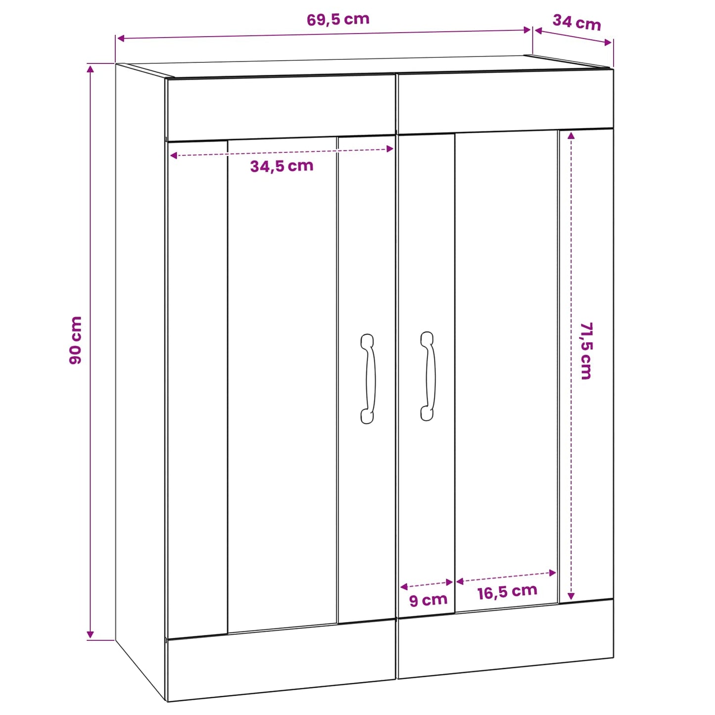 Wandkast Oud hout 69,5 x 34 x 90 cm Bewerkt hout