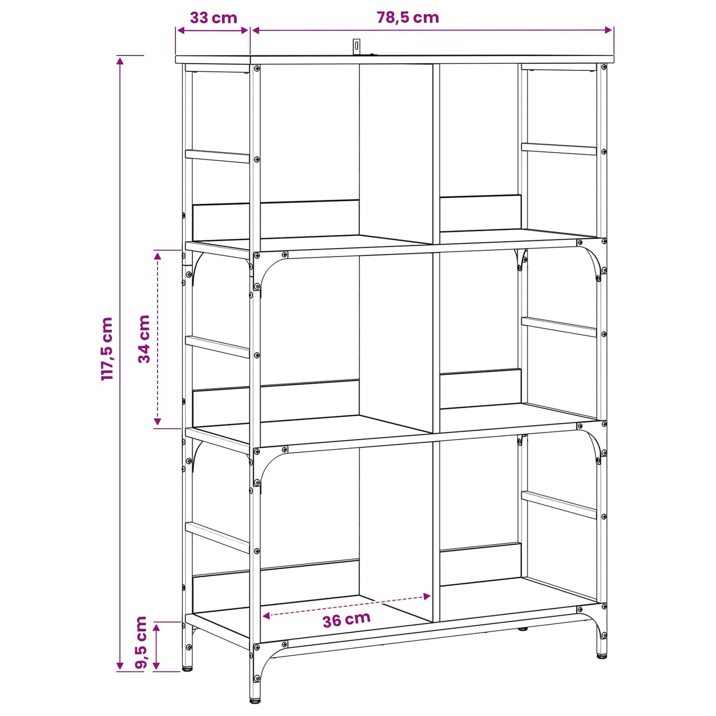 Boekenkast 4-laags 78,5 x 33 x 117,5 cm metaal PB