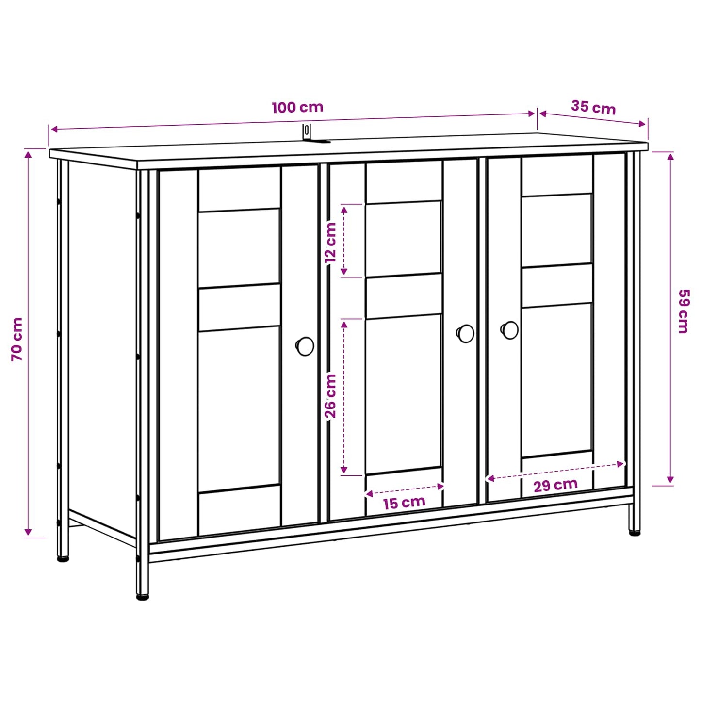 Dressoir Zwart eiken 100 x 35 x 70 cm Bewerkt hout