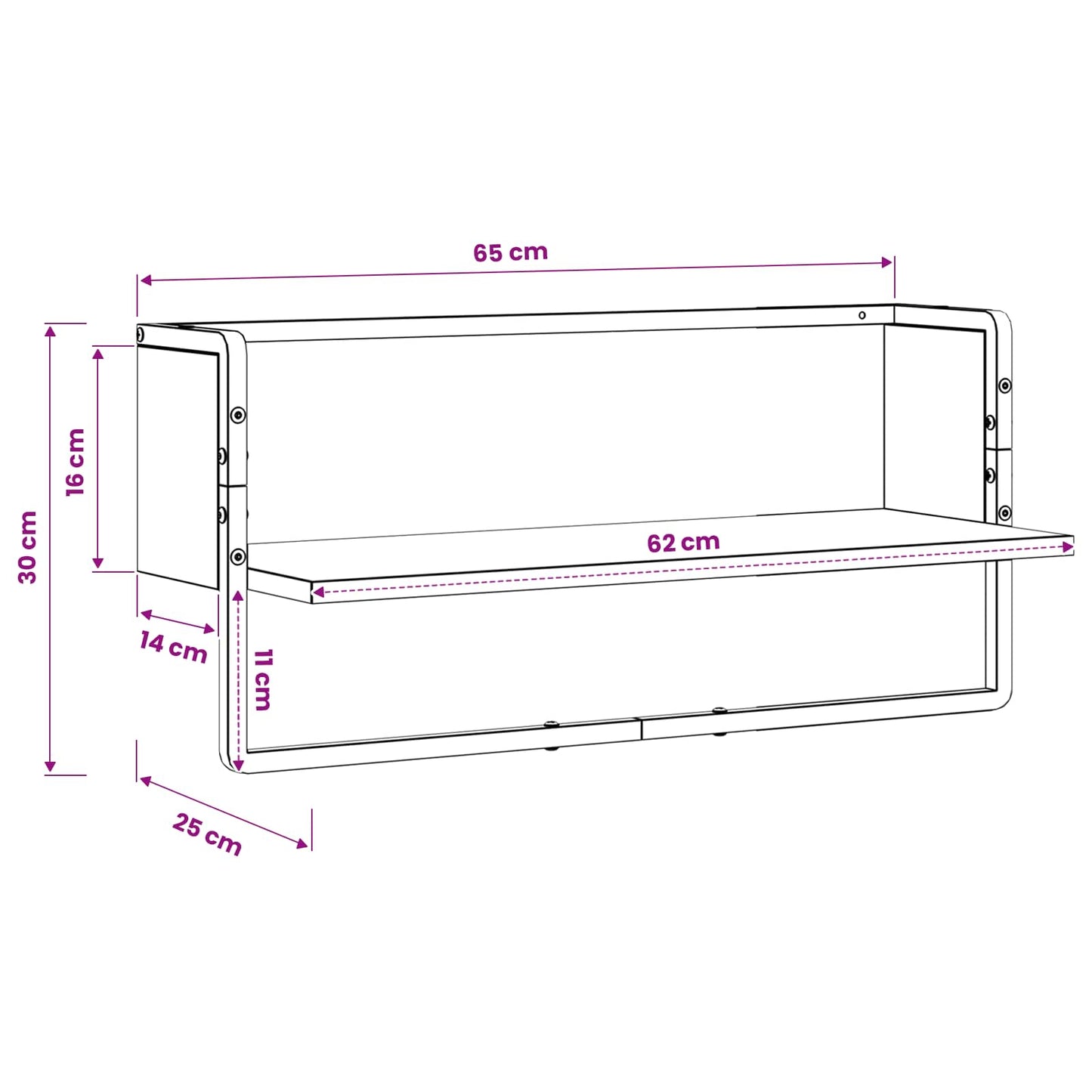 Wandplank Muurmontage Oud hout 65 x 25 x 30 cm metaal PB