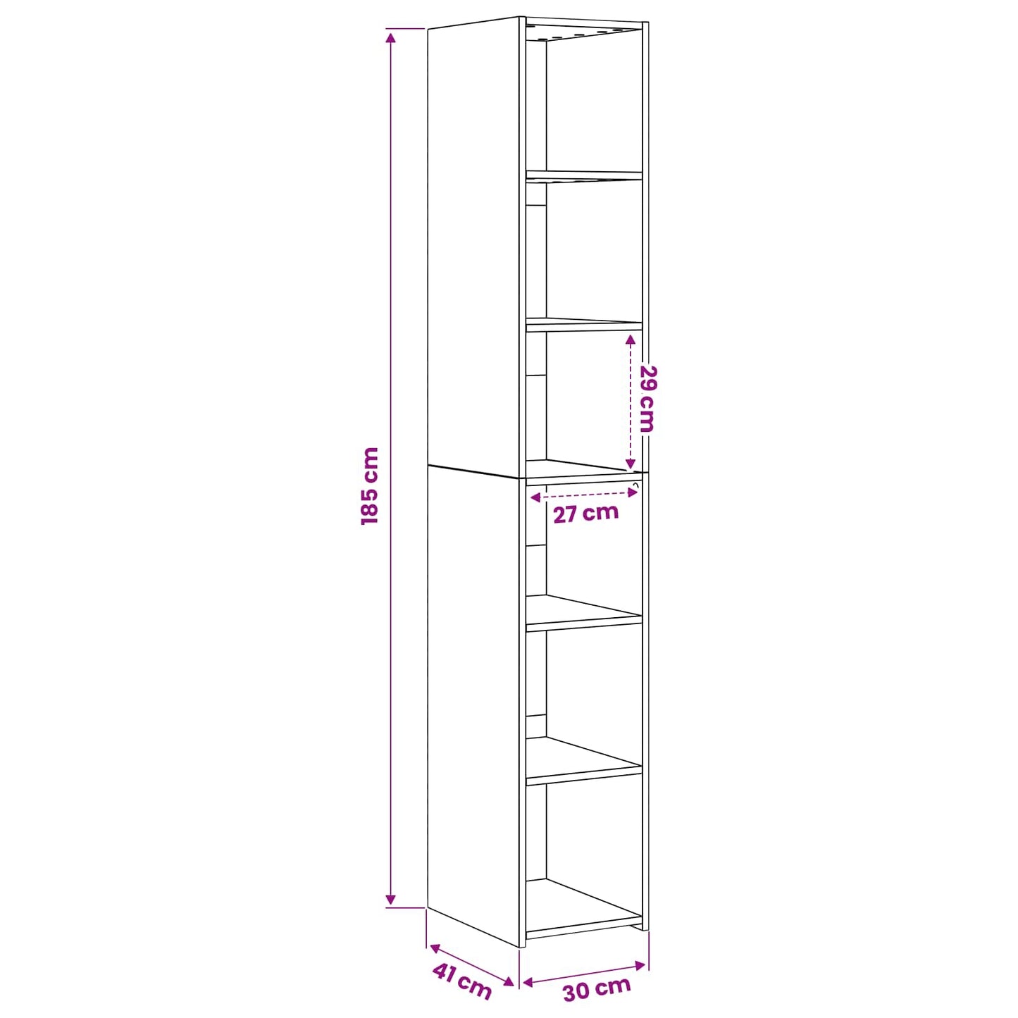 Hoge kast Oud hout 30 x 41 x 185 cm Bewerkt hout