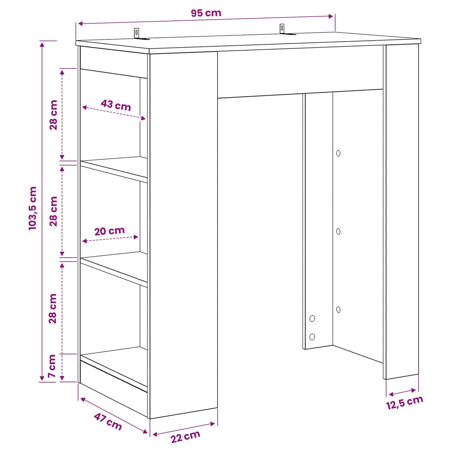 Bartafel 95 x 47 x 103,5 cm Bewerkt hout Zwart eiken