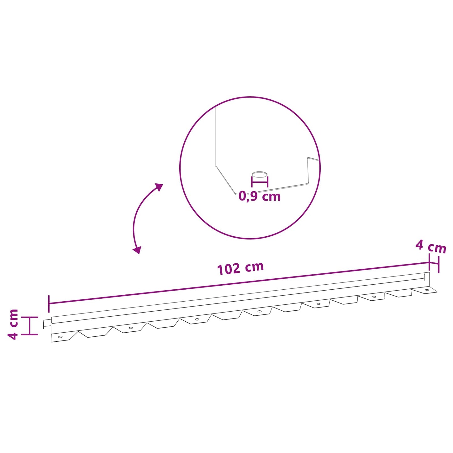 Gazonrand 50 pcs 102 x 4 x 4 cm Staal Zwart