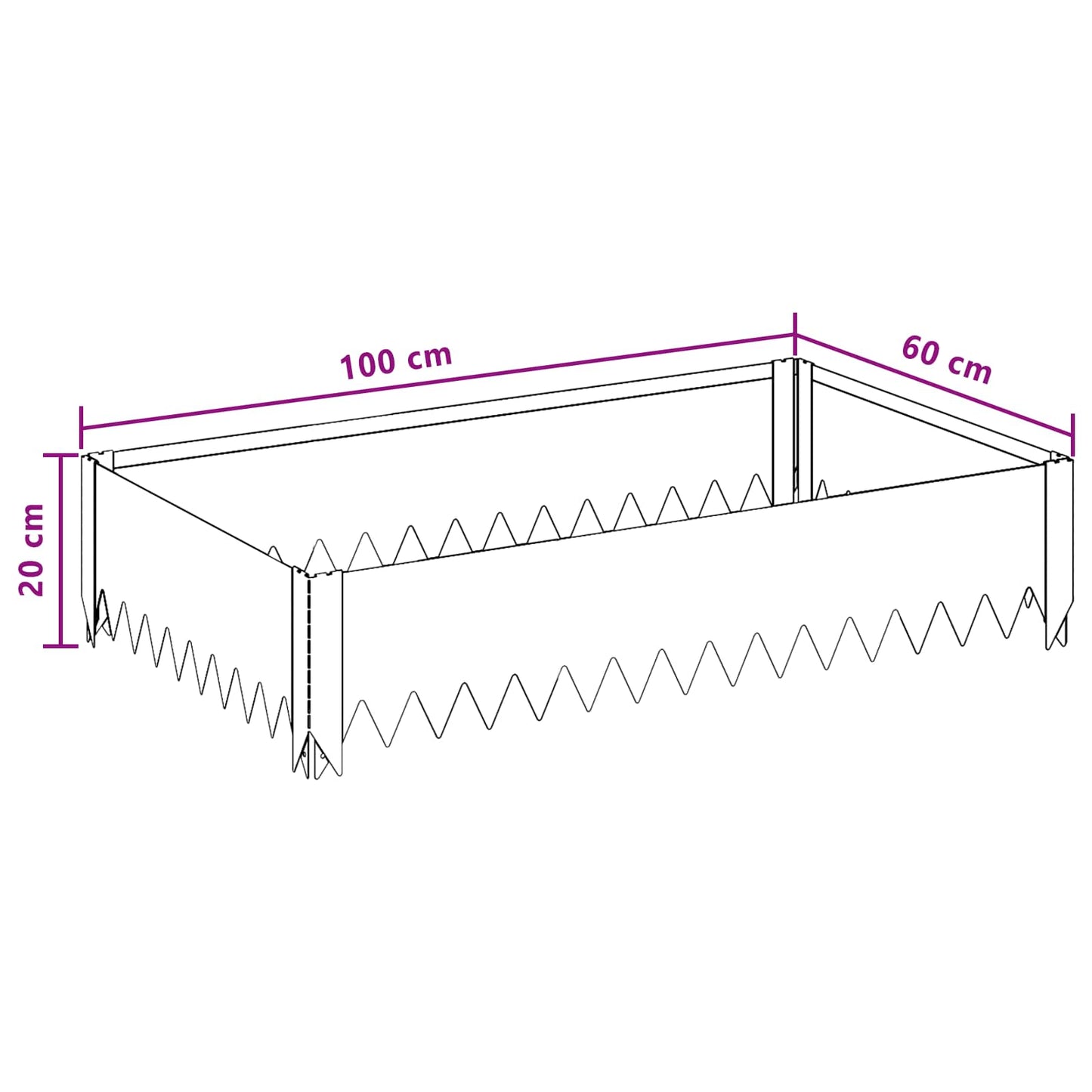 Gazonrand 4 st 100 x 60 x 20 cm Staal Zilverkleurig