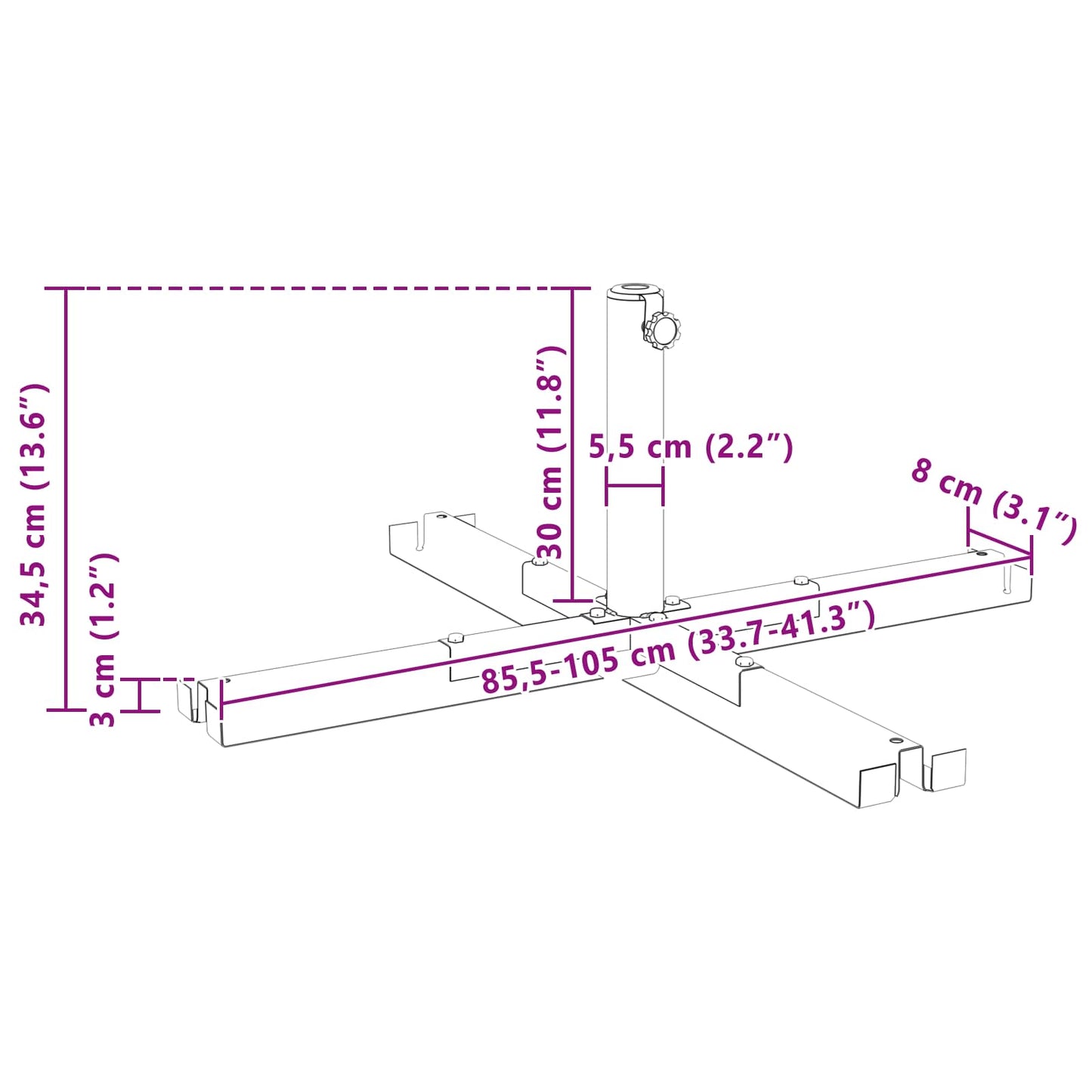 Parasolvoet voor 25–50 mm paal Zwart Gepoedercoat staal