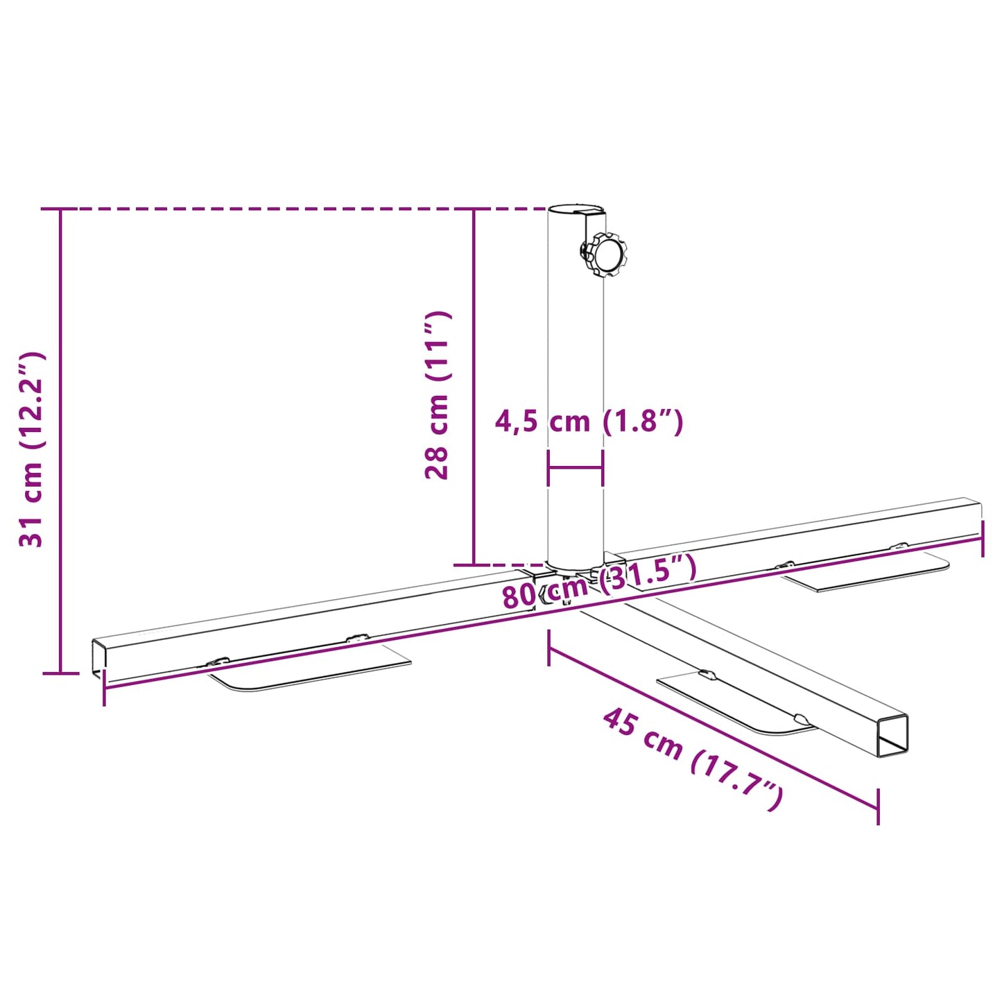 Half Parasol Basis Frame Zwart Staal for 32-38 mm Pole