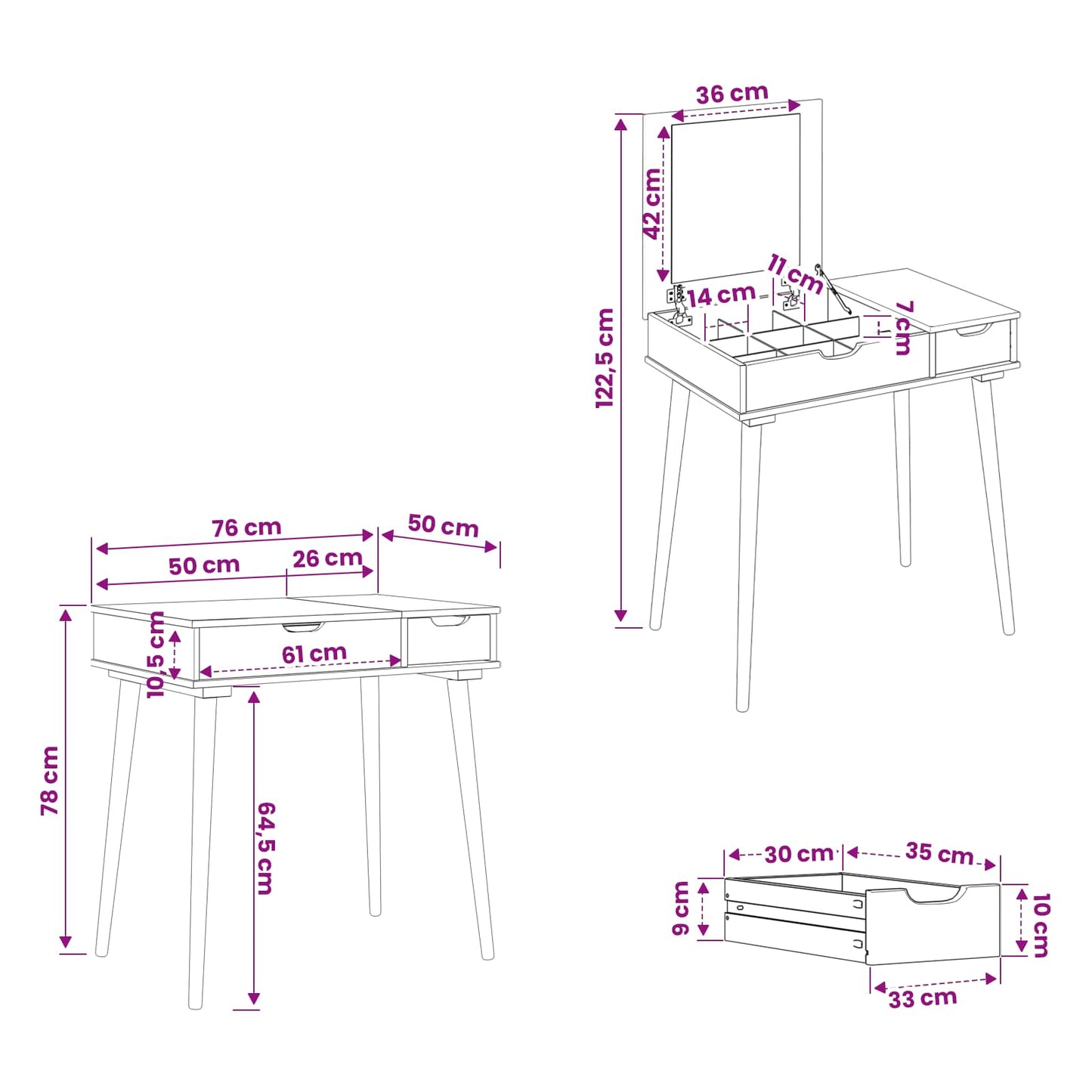 Plafondtafel FAUSKE Wit 76 x 50 x 78 cm