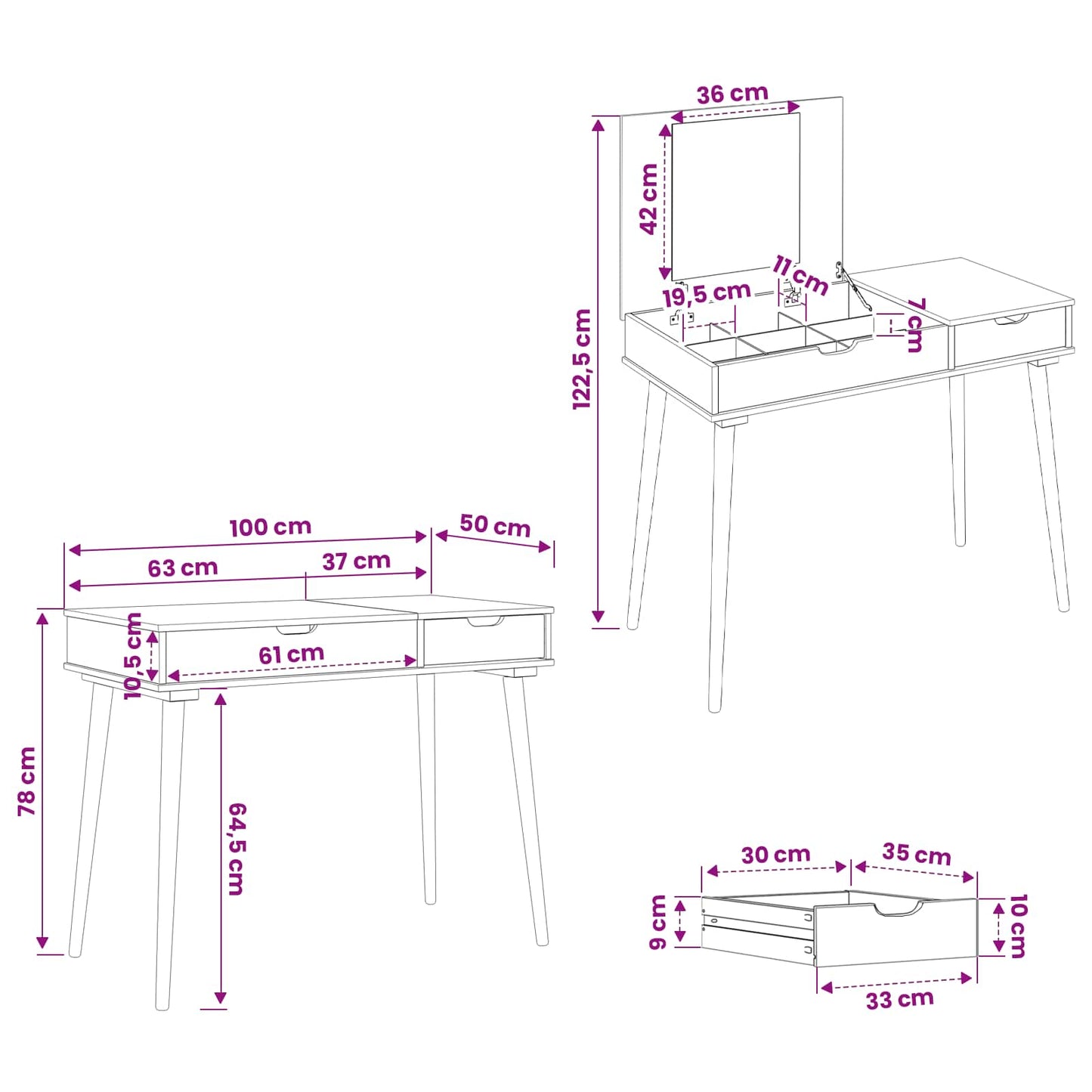 Plafondtafel FAUSKE Wit 100 x 50 x 78 cm