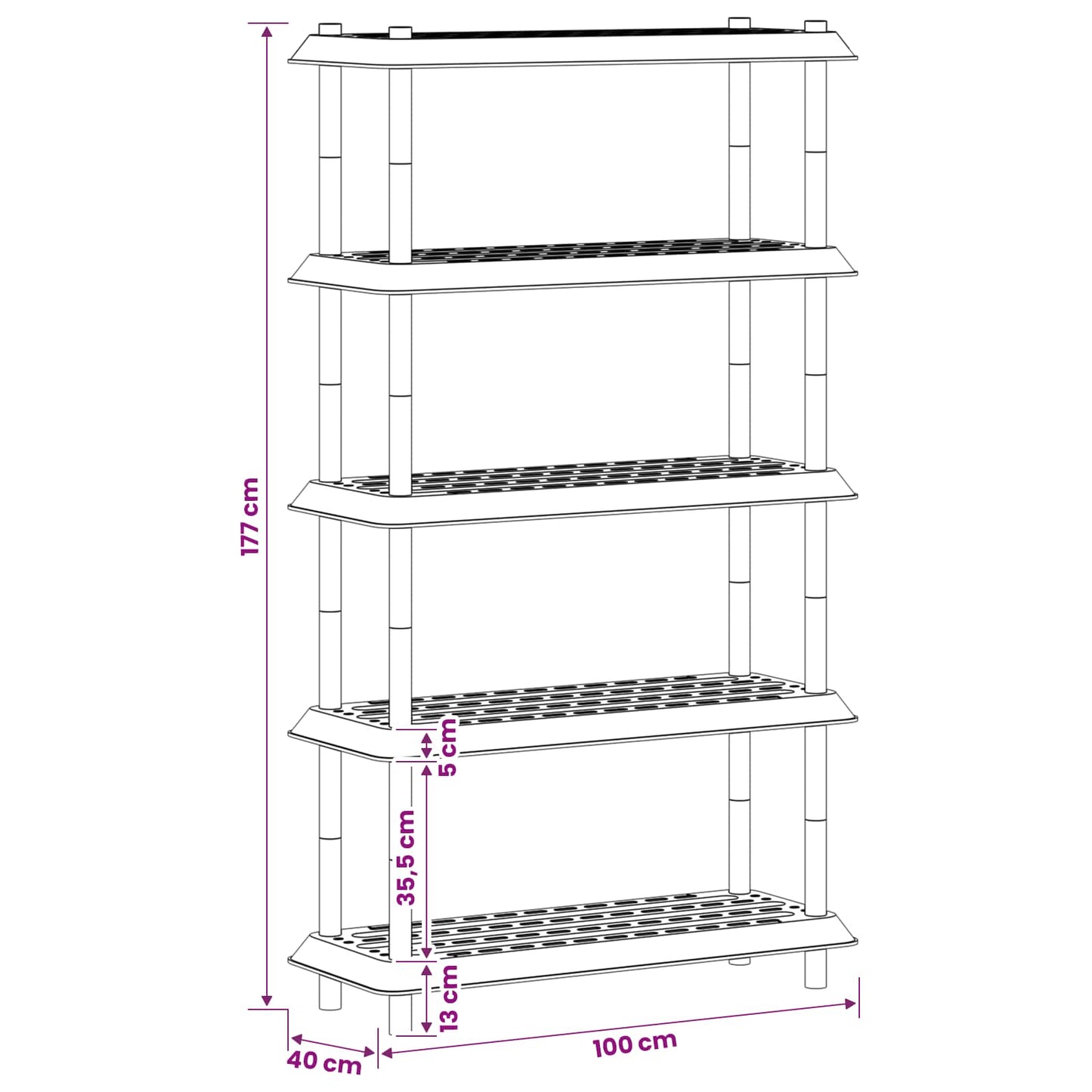 Plankenunit 5-laags 100 x 40 x 177 cm PP Bruin