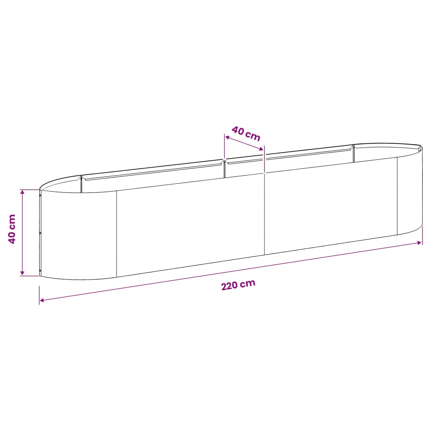 Verhoogd Tuinbed Zwart 220 x 40 x 40 cm Staal
