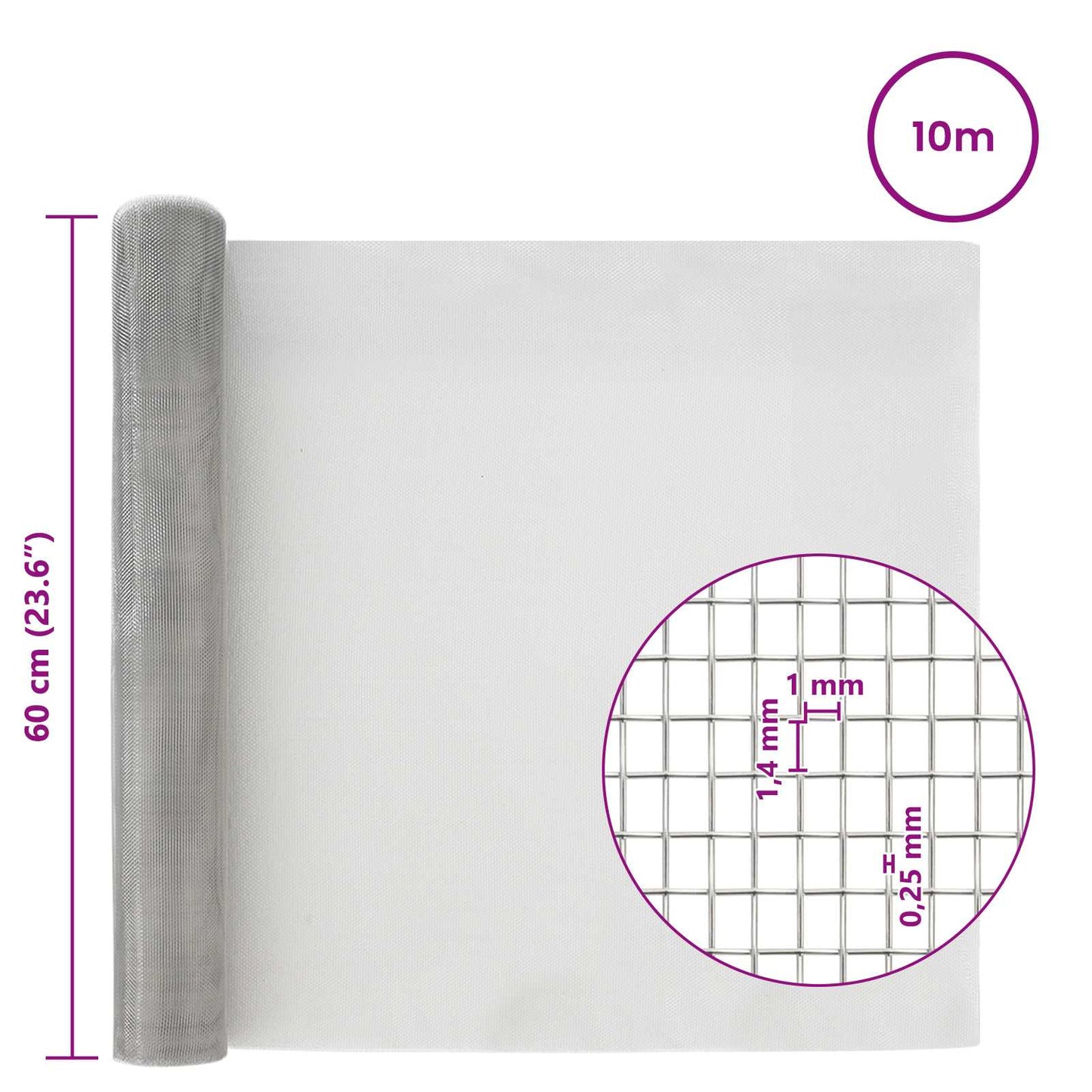 Gaasnet 60 x 1000 cm 18 Mesh RVS 201 zilver