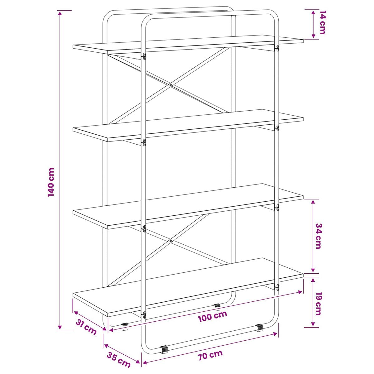 Boekenrek 4-laags 100 x 35 x 140 cm PB Zwart eiken