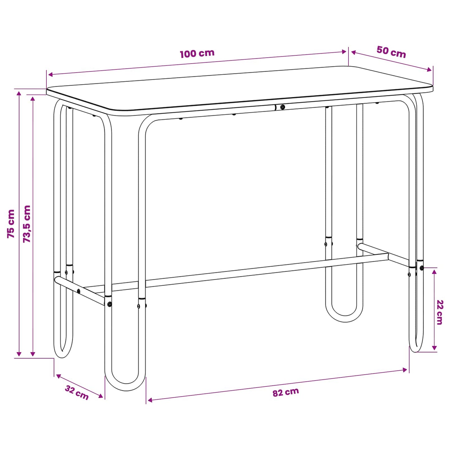 Eettafel 100 x 50 x 75 cm Bewerkt hout Betongrijs Rechthoekig