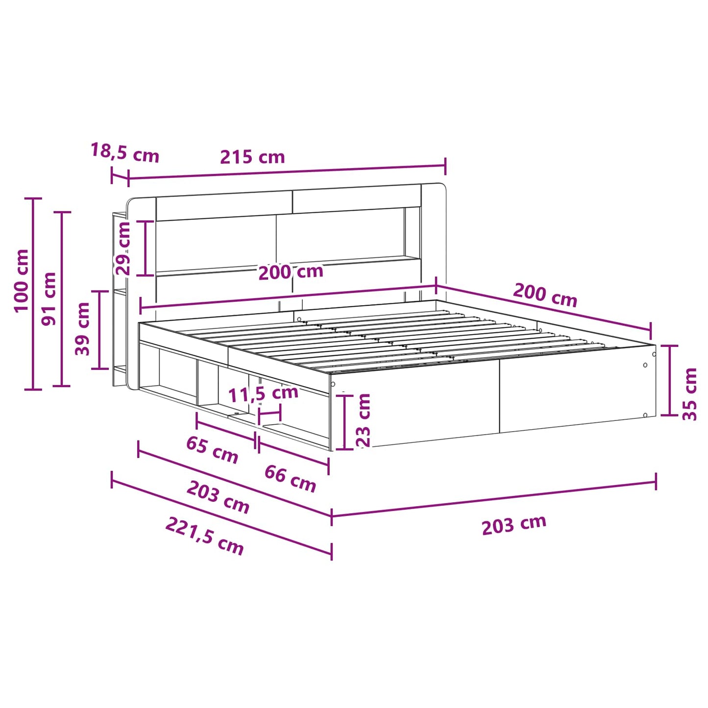 Bedframe met opslag Sonoma Eiken 200 x 200 cm Bewerkt hout
