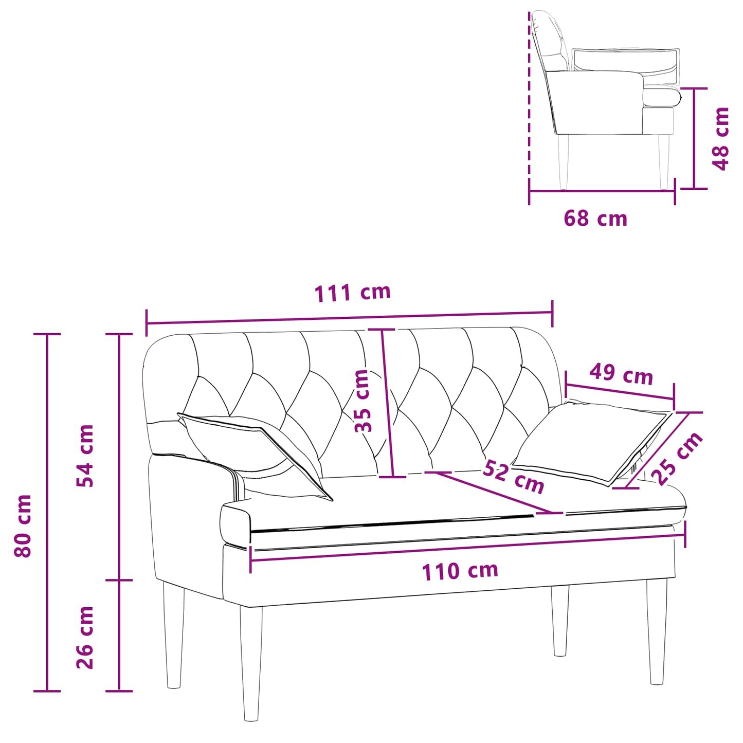Loungebank met knopencomfort Donkerbruin 111 x 68 x 80 cm Stof