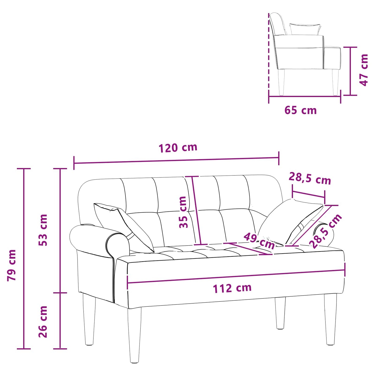 Loungebank met knopencomfort Donkergrijs 120 x 65 x 79 cm Stof