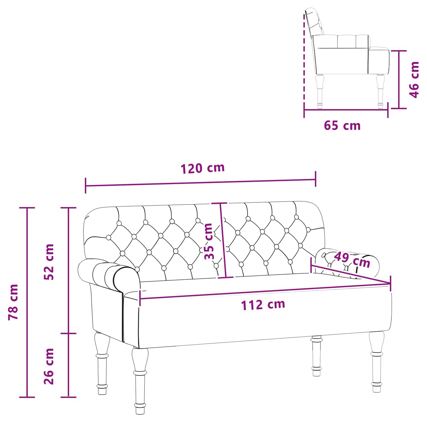 Loungebank met knopencomfort Lichtgrijs 120 x 65 x 78 cm