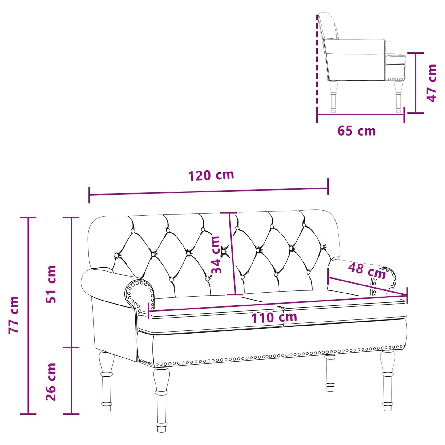Loungebank met knopencomfort Crèmekleurig 120 x 65 x 77 cm