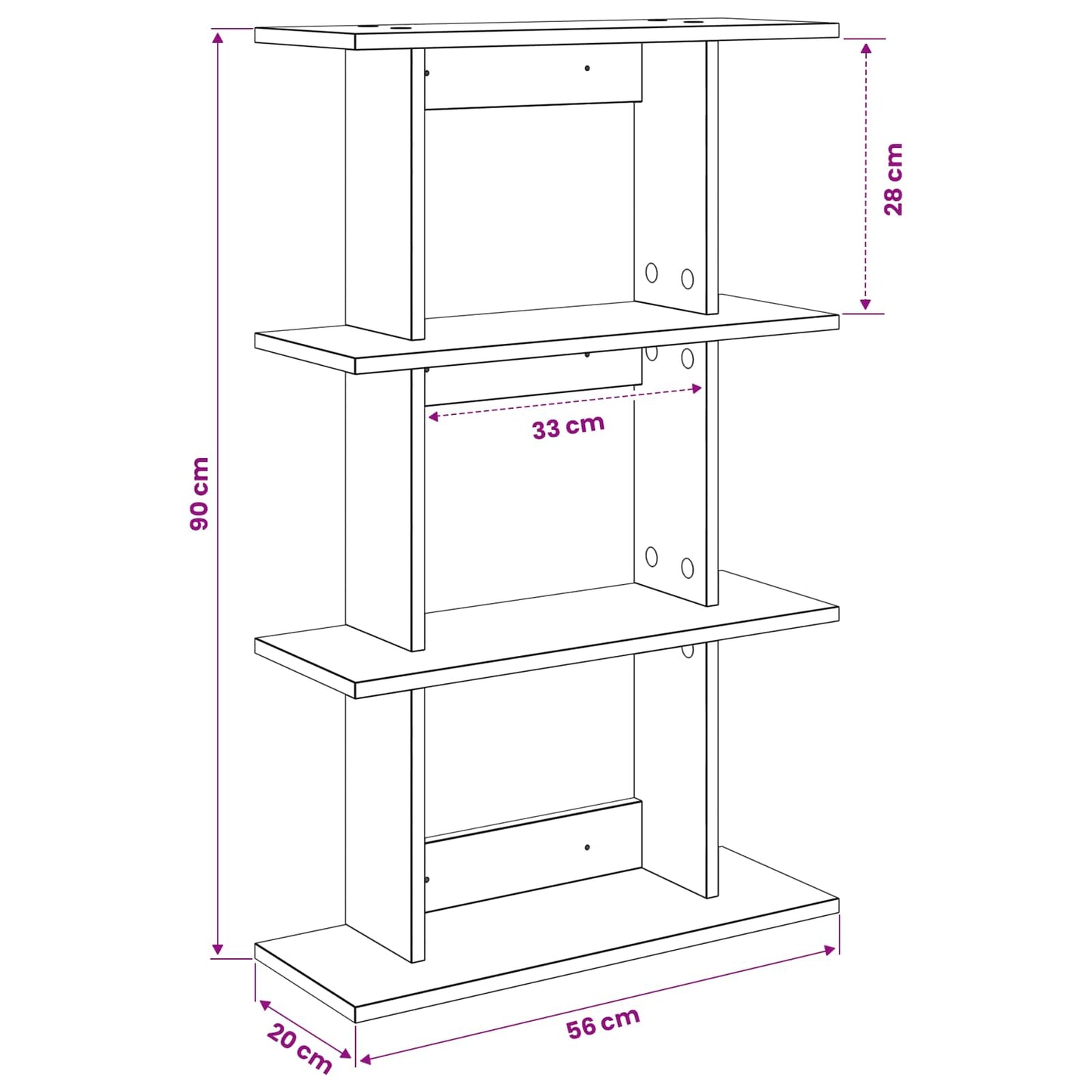 Wandplank Muurmontage Grijs 56 x 20 x 90 cm Bewerkt hout