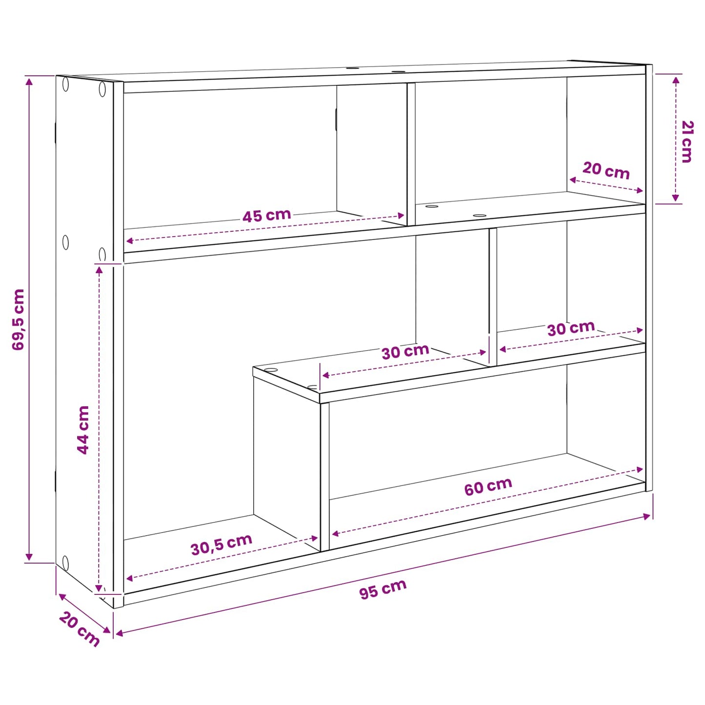 Wandplank Muurmontage Zwart 95 x 20 x 69,5 cm Bewerkt hout
