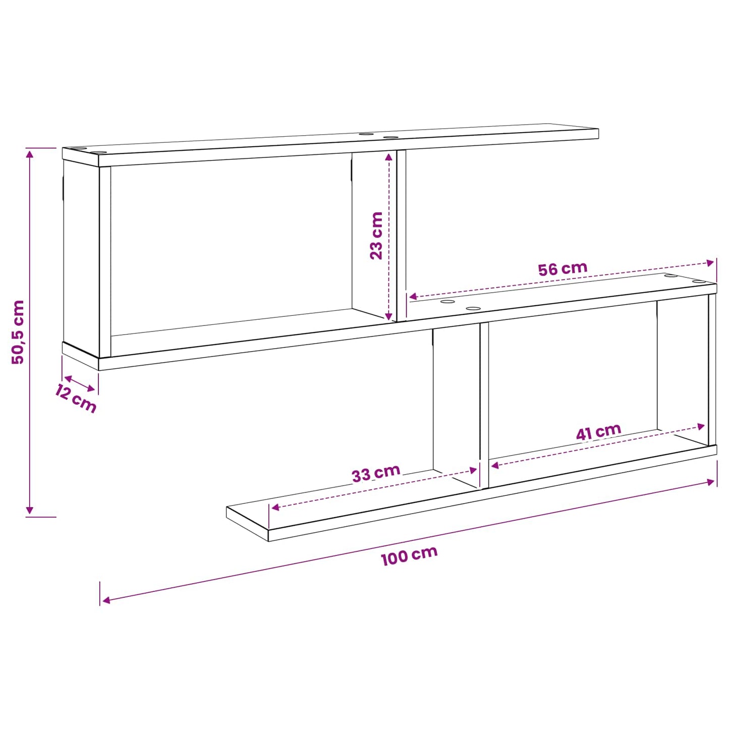 Wandplank Artisanaal eiken 100 x 12 x 50,5 cm Bewerkt hout