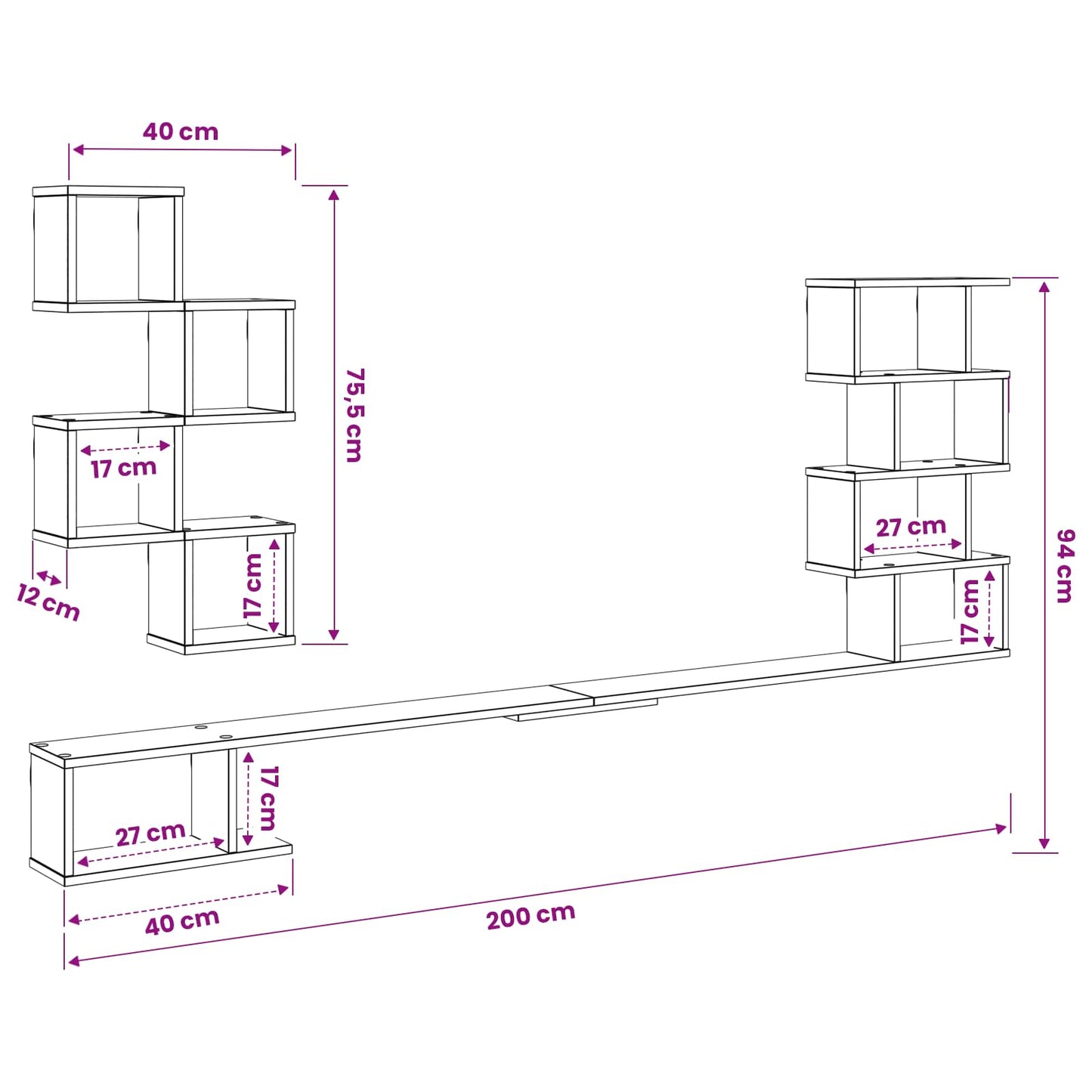 Vaste TV Plank Artisanaal eiken 200 x 15 x 94 cm Bewerkt hout