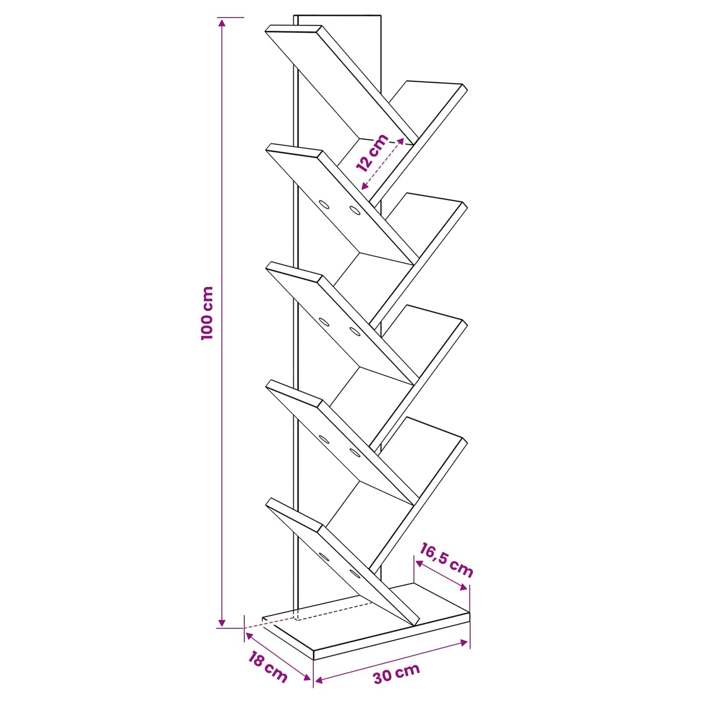 Boom boekenplank 6-laags 30 x 18 x 100 cm Bewerkt hout