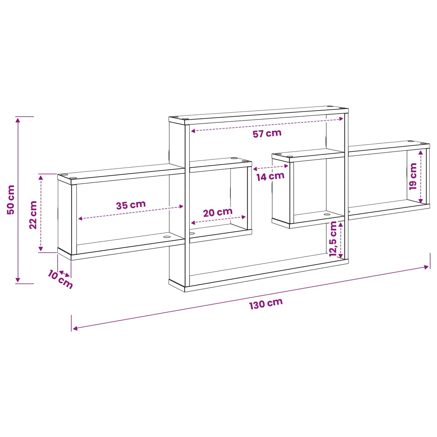 Wandplank Wit 130 x 10 x 50 cm Bewerkt hout