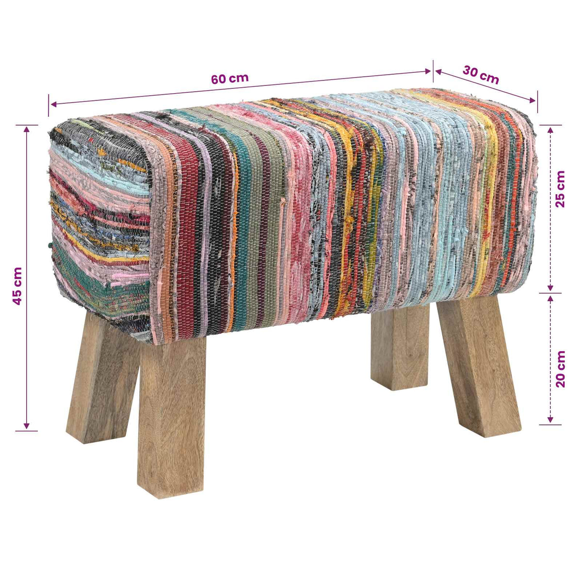 Bank 60 x 30 x 45 cm Echt Leer Meerkleurig