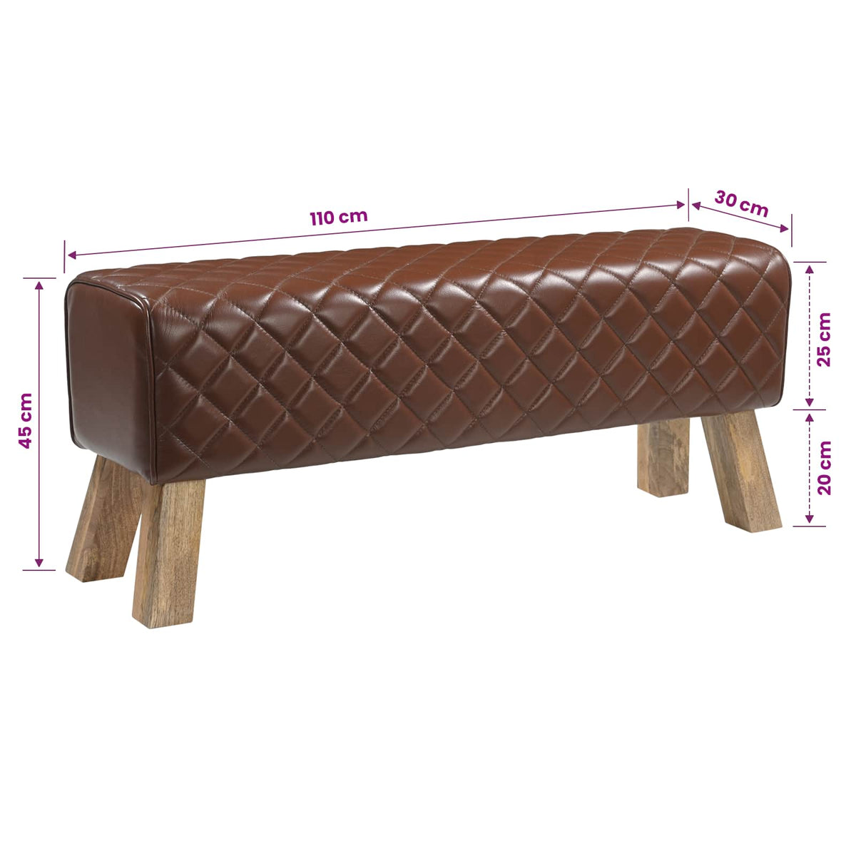 Bank 110 x 30 x 45 cm Echt Leer Bruine diamant