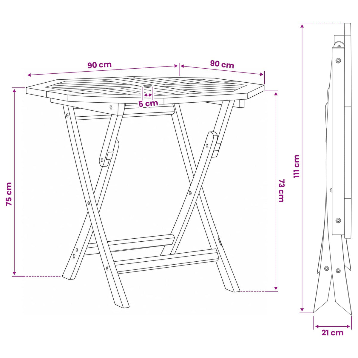 Vouw Tuin Tafel Naturel 90 x 90 x 75 cm Massief Teakhout